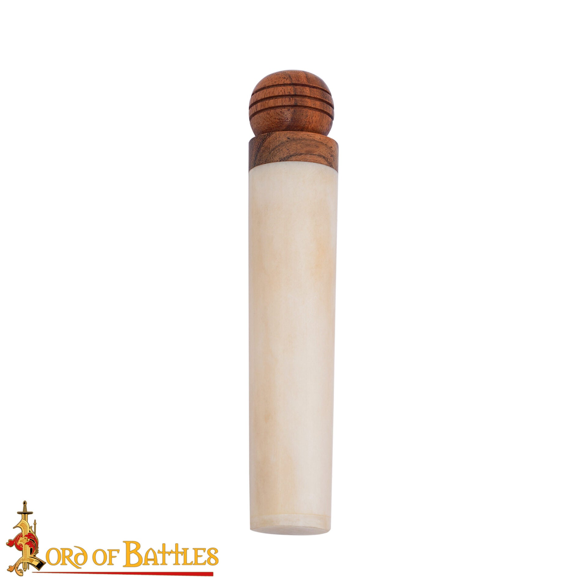 Imagen única de: Porta Agujas Medieval de Hueso de Buey con Tapa de Madera - Tubo de Almacenaje Artesanal