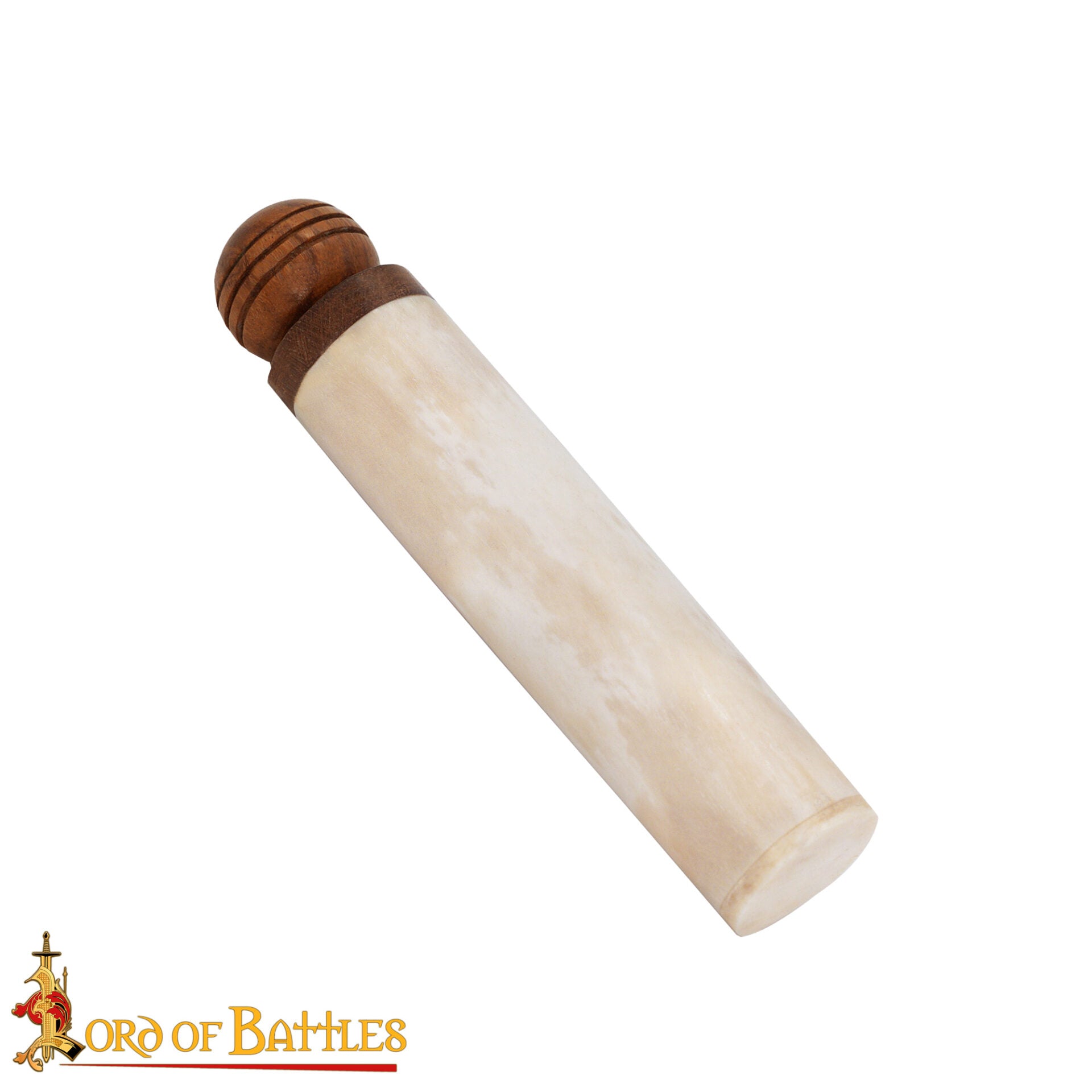 Imagen única de: Porta Agujas Medieval de Hueso de Buey con Tapa de Madera - Tubo de Almacenaje Artesanal