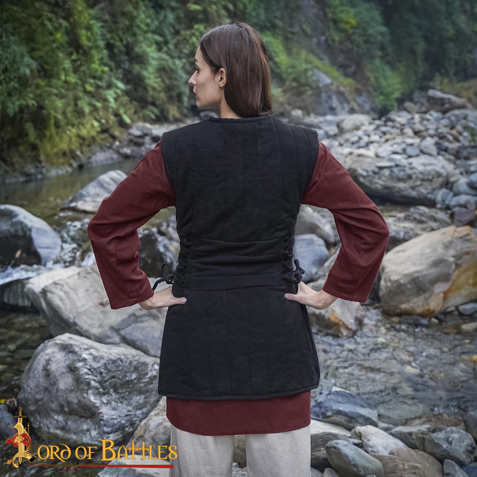 Gambesón Medieval para Mujer Acolchado Doble con Cordones Laterales