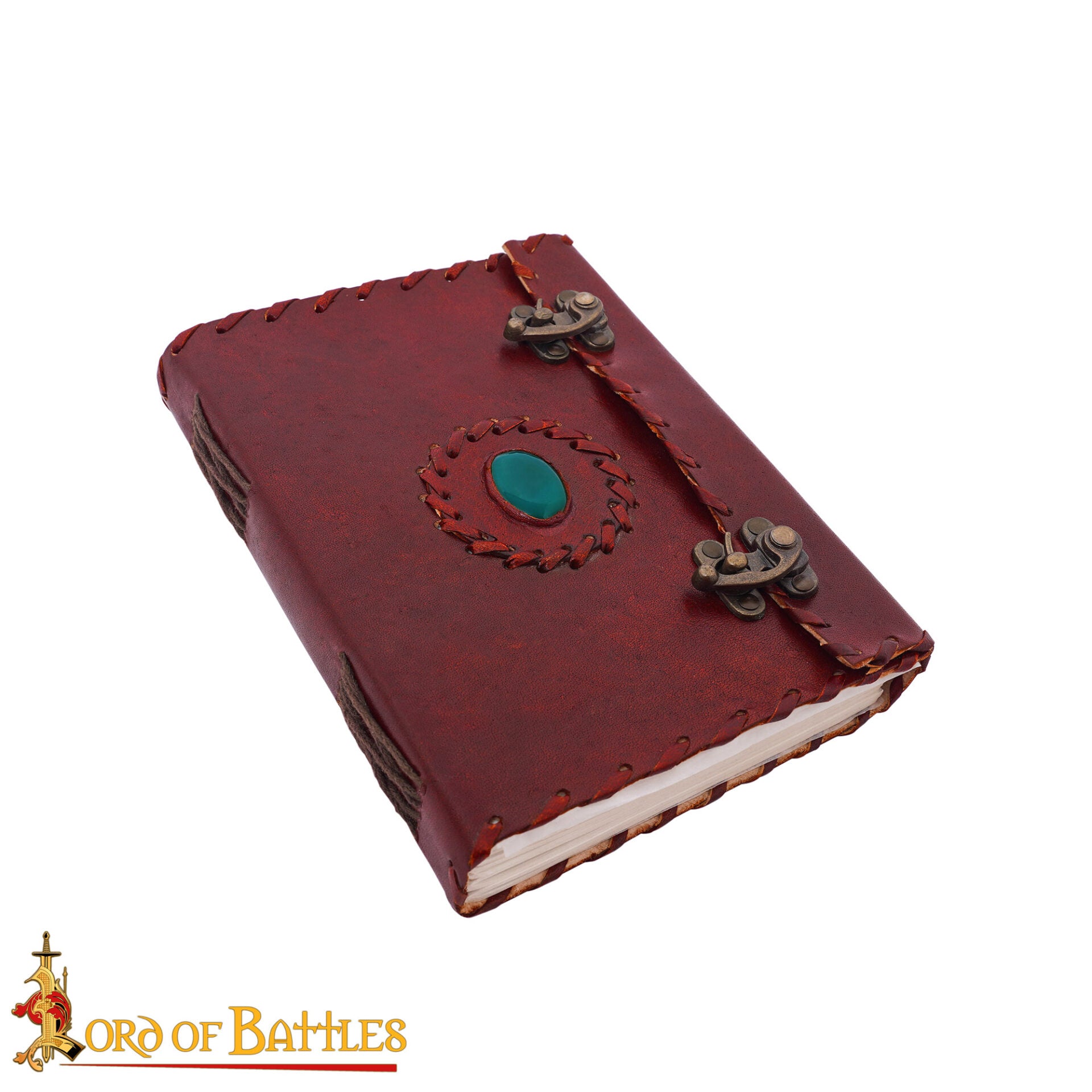 Imagen única de: Diario de Cuero Hecho a Mano con Incrustación de Piedra Verde y Doble Cierre de Latón - 6,2 X 4,7 Pulgadas