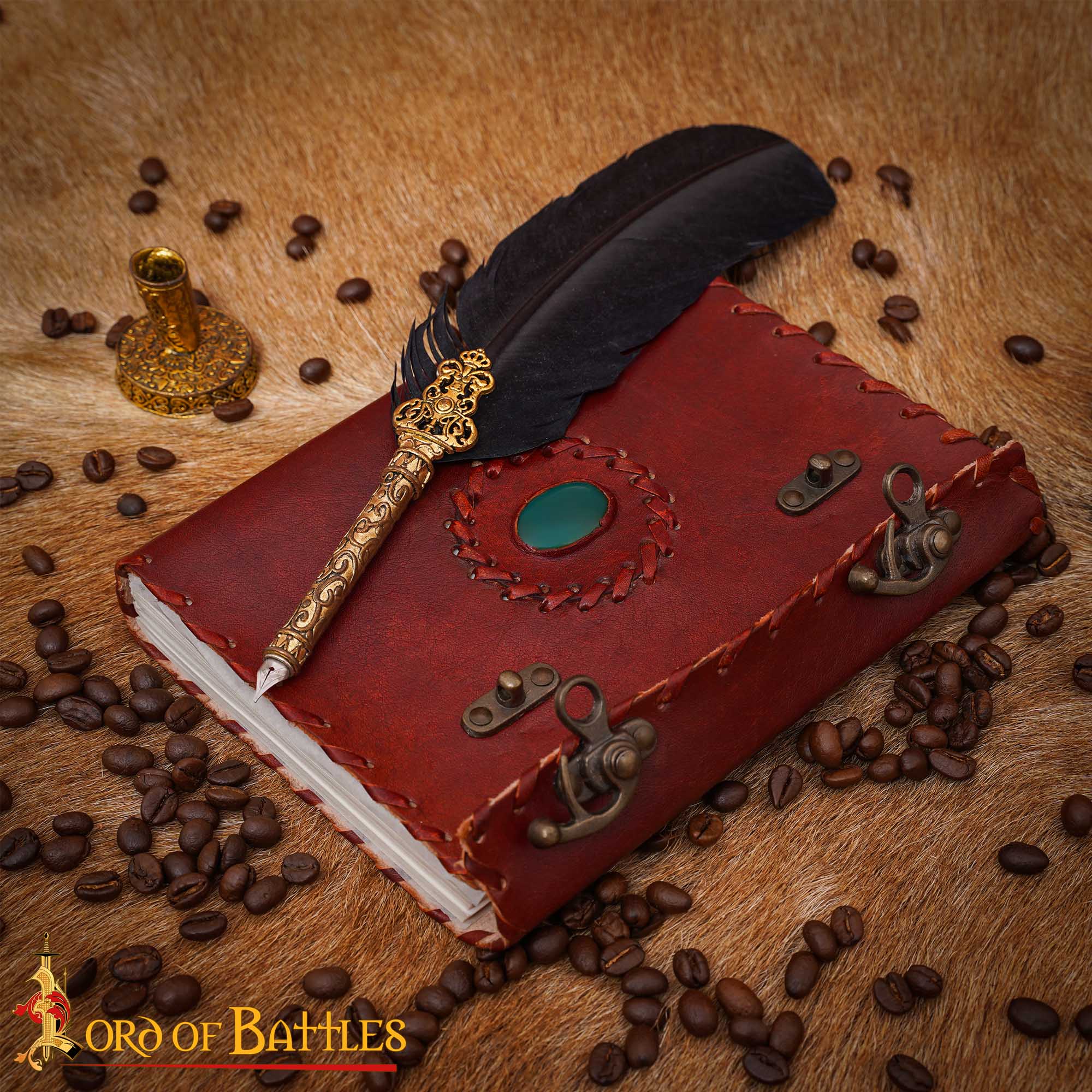 Imagen única de: Diario de Cuero Hecho a Mano con Incrustación de Piedra Verde y Doble Cierre de Latón - 6,2 X 4,7 Pulgadas