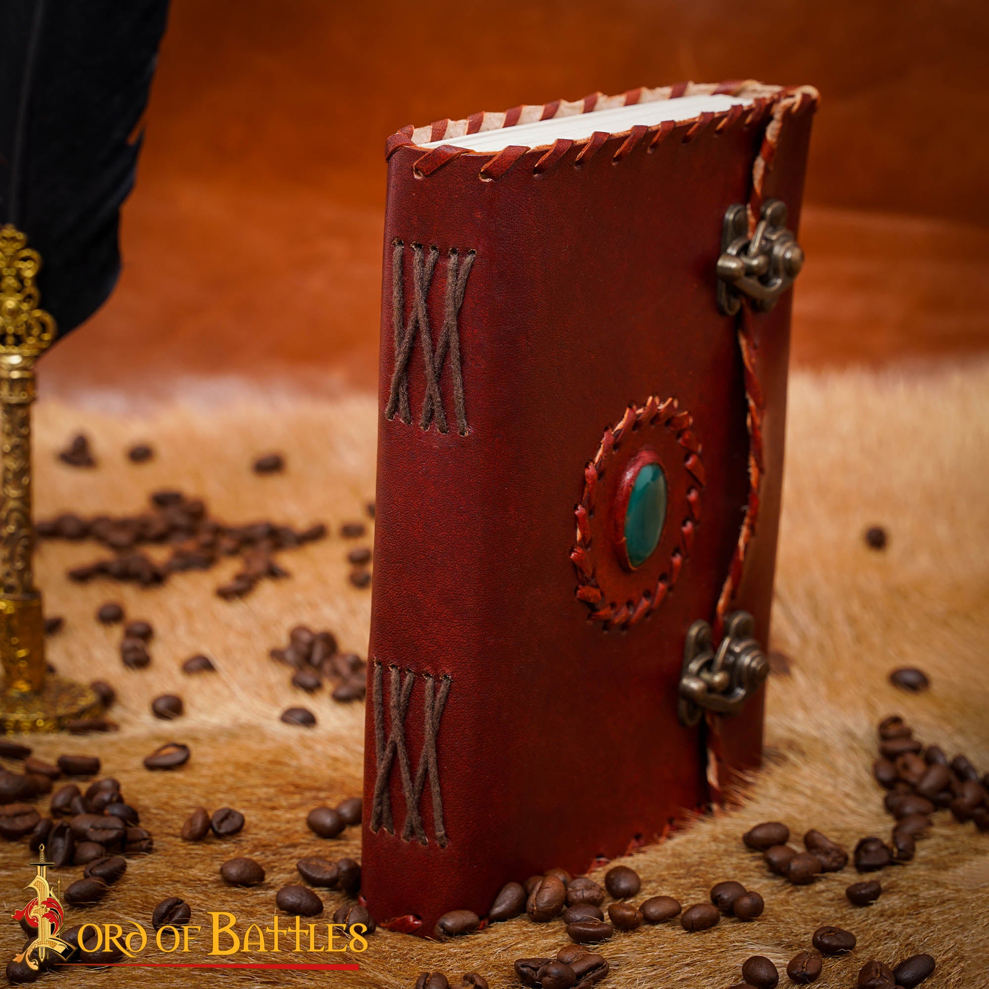 Imagen única de: Diario de Cuero Hecho a Mano con Incrustación de Piedra Verde y Doble Cierre de Latón - 6,2 X 4,7 Pulgadas