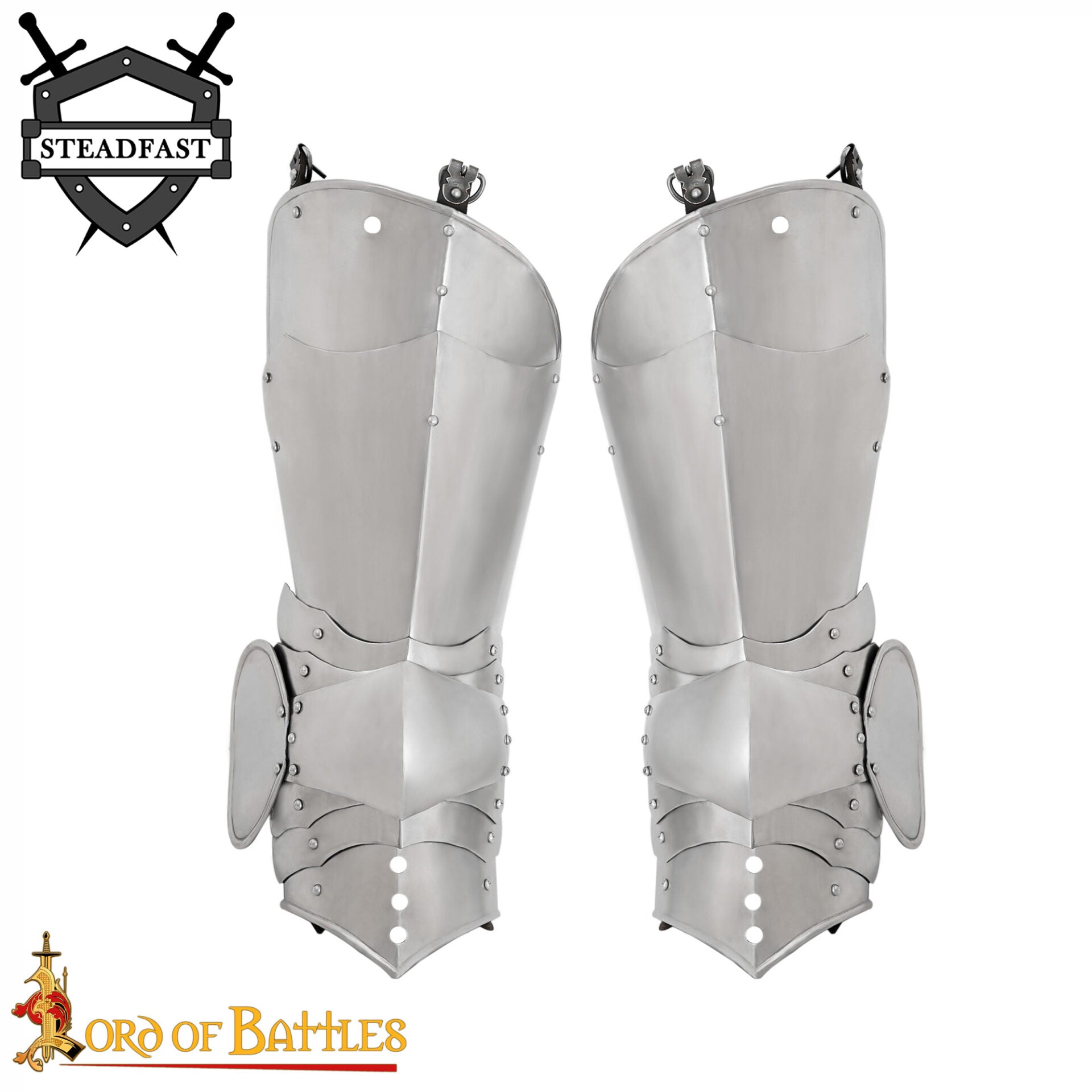 Imagen única de: Armadura de Piernas de Caballero Gótico con Poleyns - Acero Pulido de Calibre 16