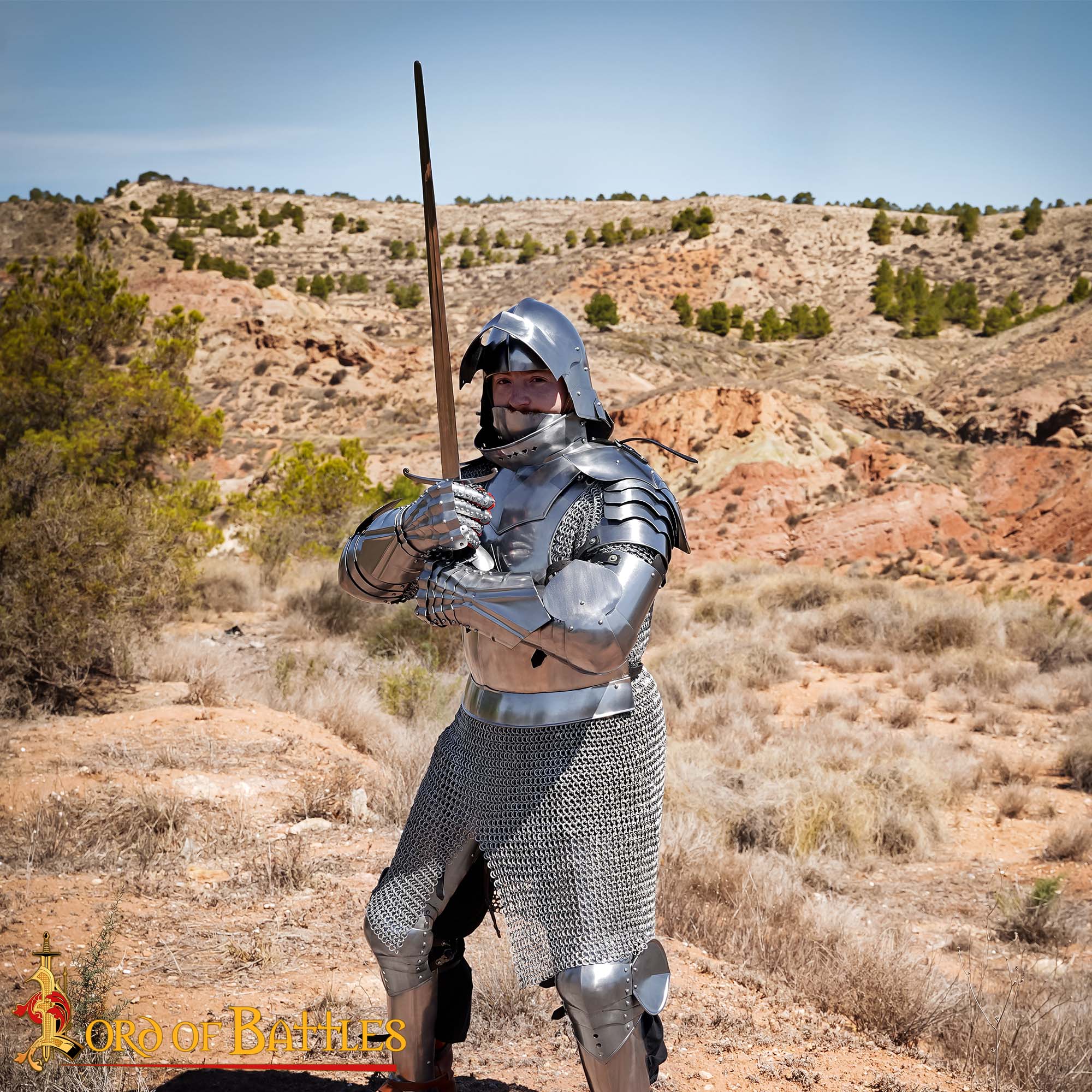Imagen única de: Armadura de Piernas de Caballero Gótico con Poleyns - Acero Pulido de Calibre 16