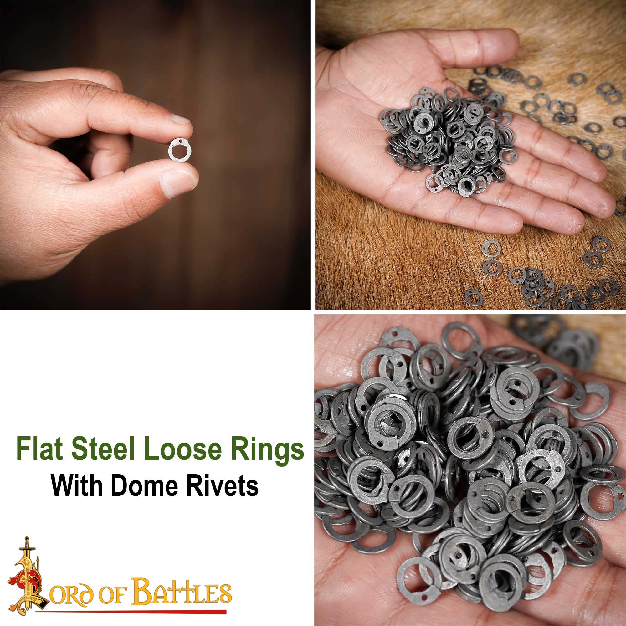 Imagen única de: Anillas Planas de Acero - Anillas Planas con Remaches en Forma de Cúpula de 6 Mm - Calibre 18, Acabado Natural - 1kgs - Ideal para Bricolaje y Reparaciones de Cota de Malla