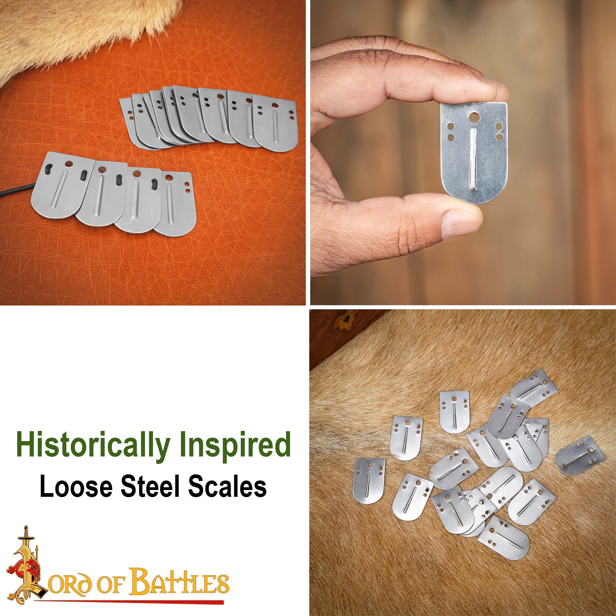 Imagen única de: Birka Lamellar Placas de Acero Sueltas para Armadura de Placas de Escamas Vikingas - Juego de 20 Piezas