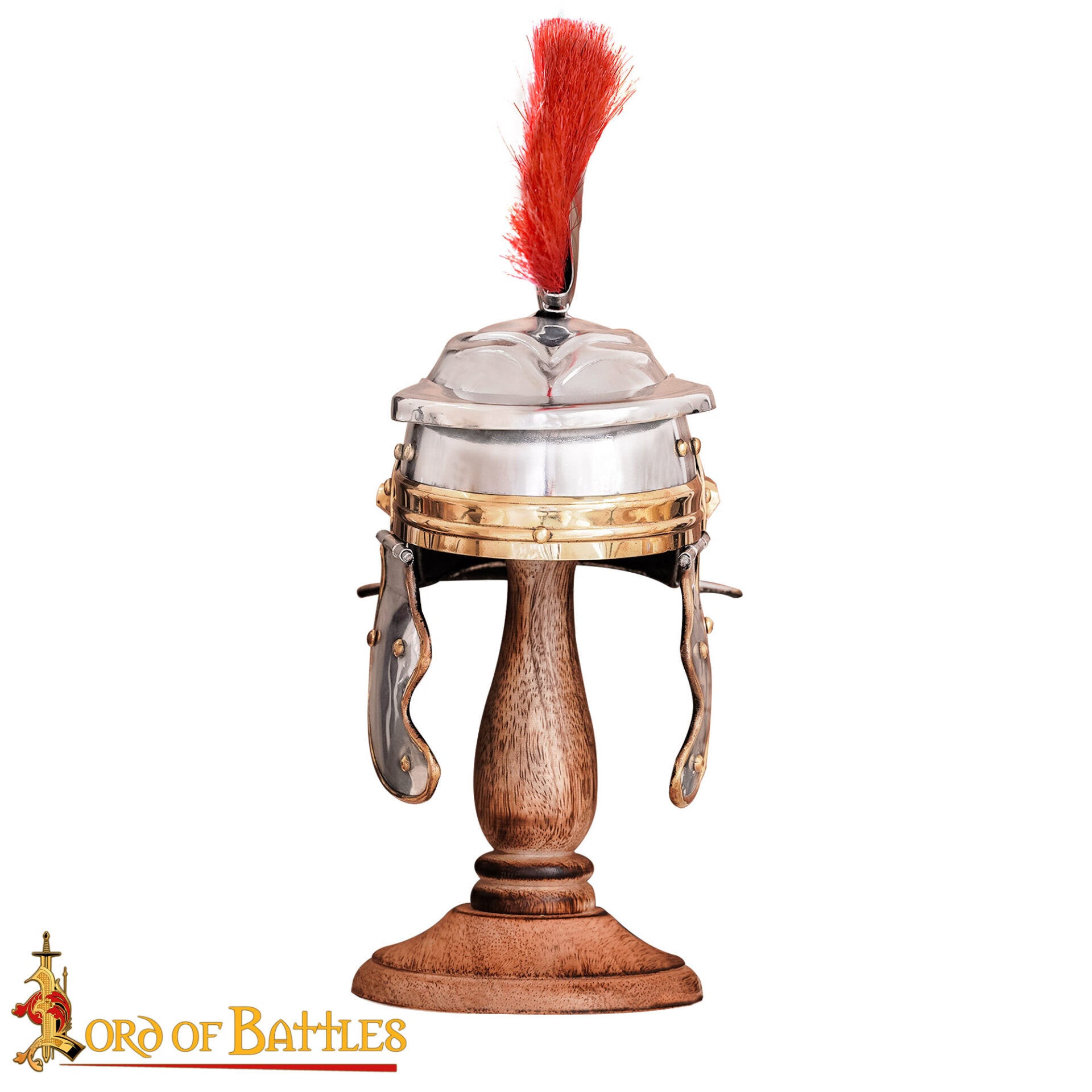 Imagen única de: Minicasco de Centurión Romano Decorativo con Penacho Rojo y Soporte de Madera