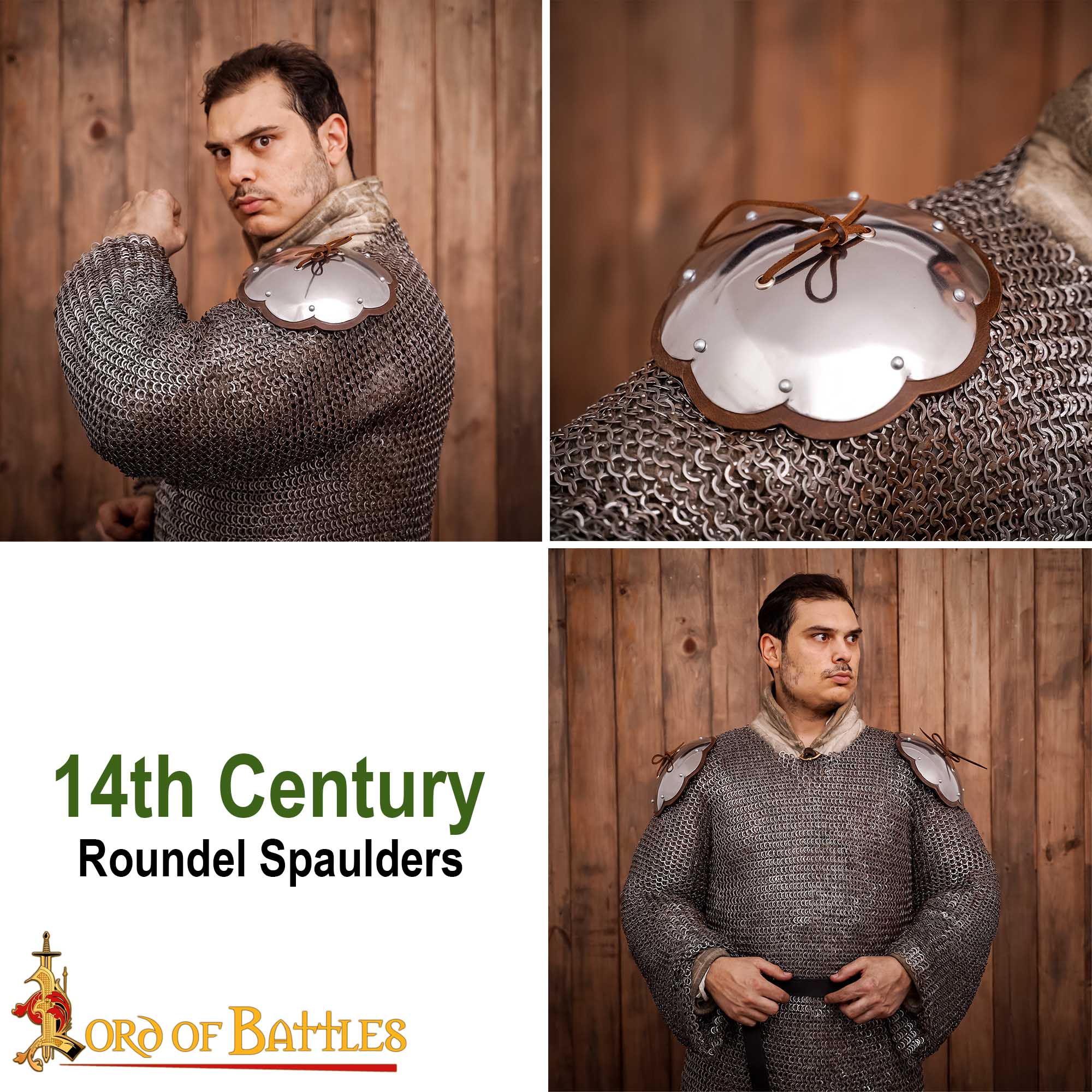 Imagen única de: Redondel Ligero del Siglo Xiv Spaulders con Bordes Cortados en Cuero Calibre 16