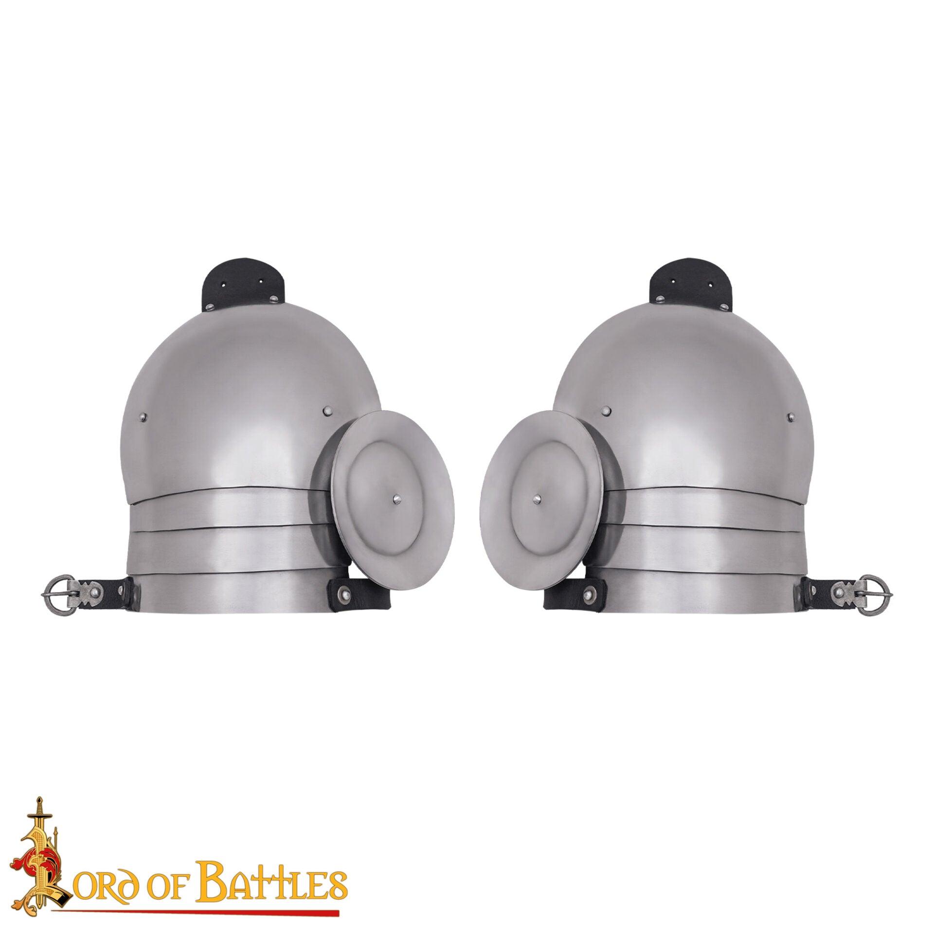 Imagen única de: Pauldrons de Acero del Siglo Xiv-principios del Xv con Rondel - Armadura de Hombro Pulida de Calibre 16