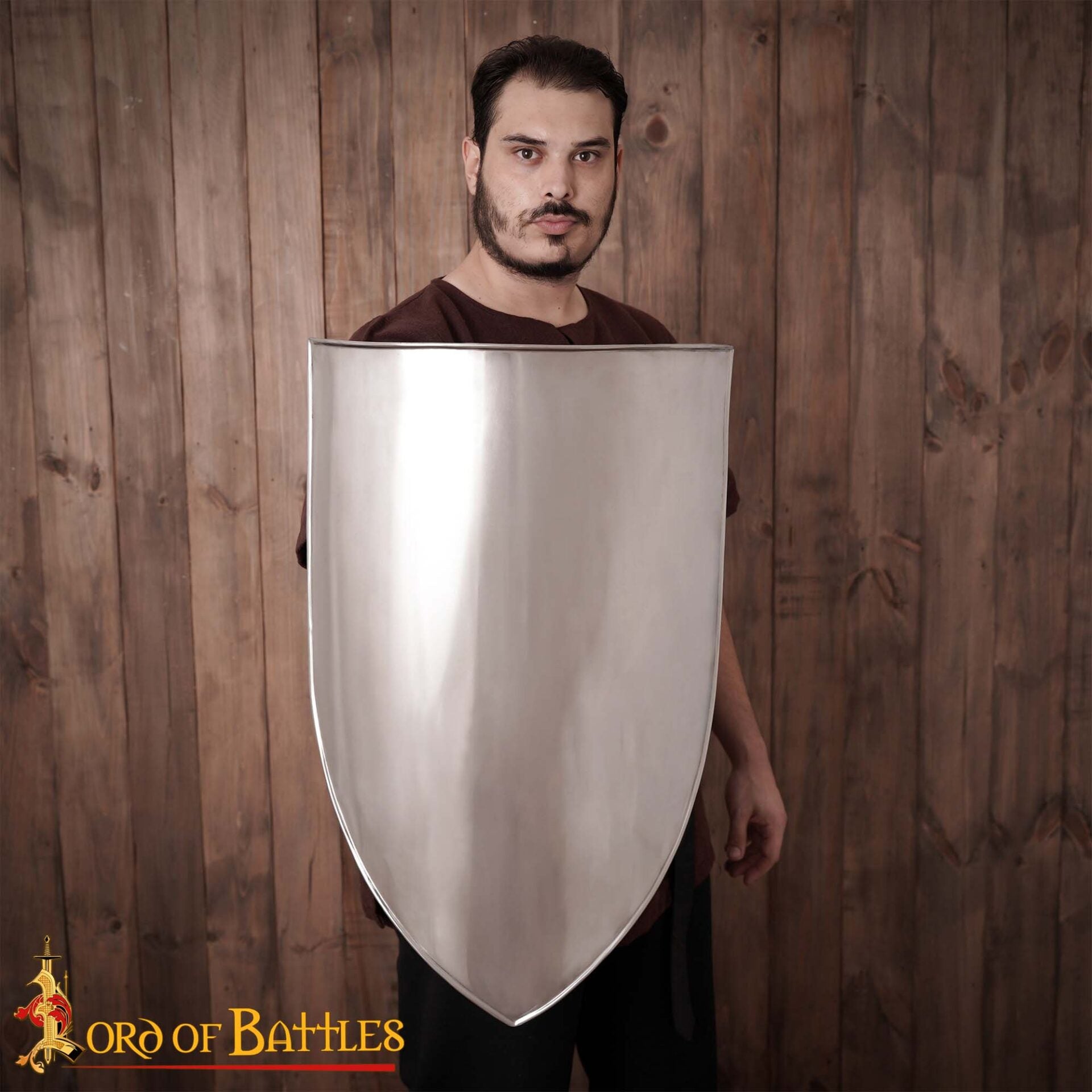 Imagen única de: Medieval Izquierda Escudo del Calentador de Acero en Blanco Acero Calibre 18