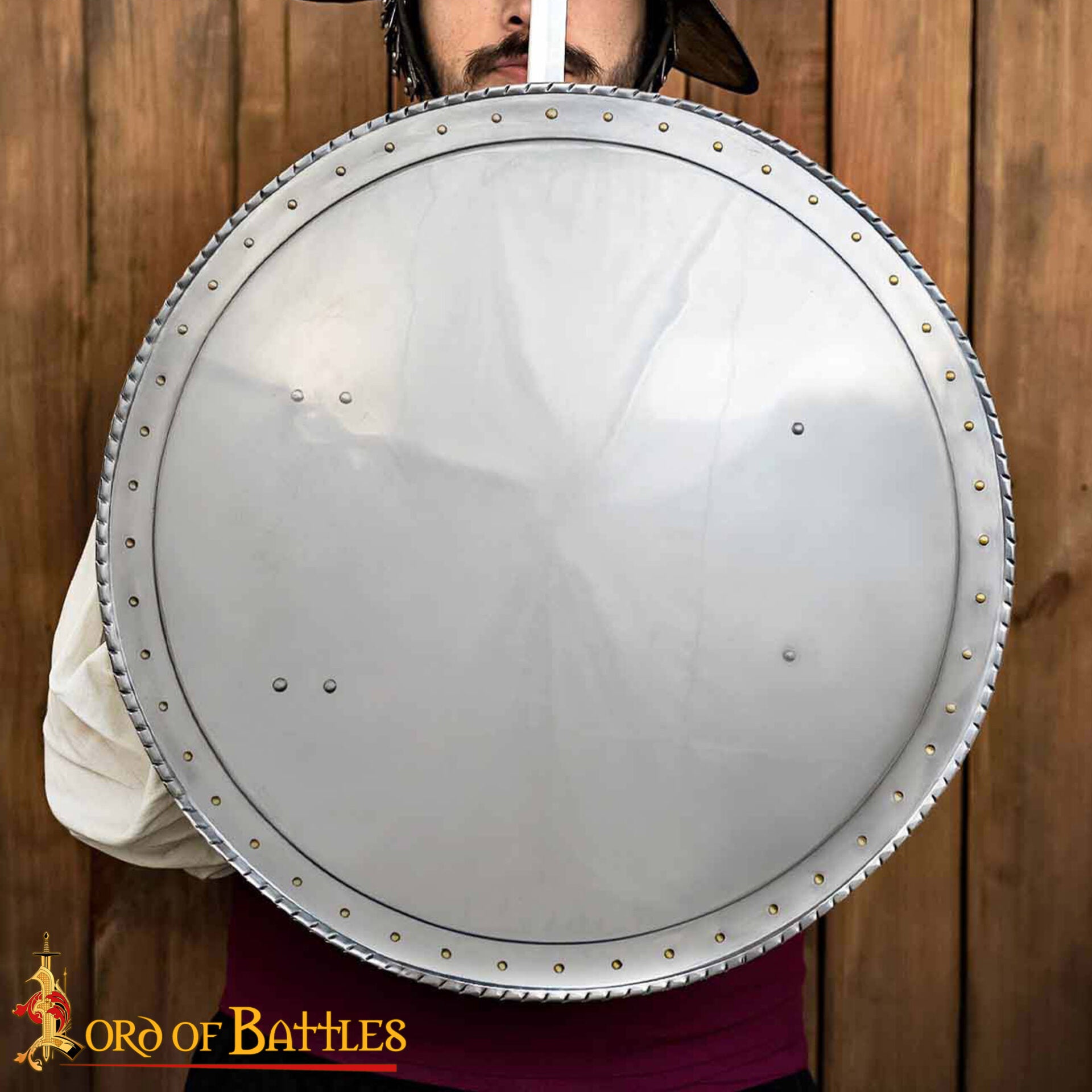 Rodella Escudo Redondo de Acero, 16 Gauge Medieval Buckler con Remaches de Latón - Larp, Stage Combat & Display - Imagen 1