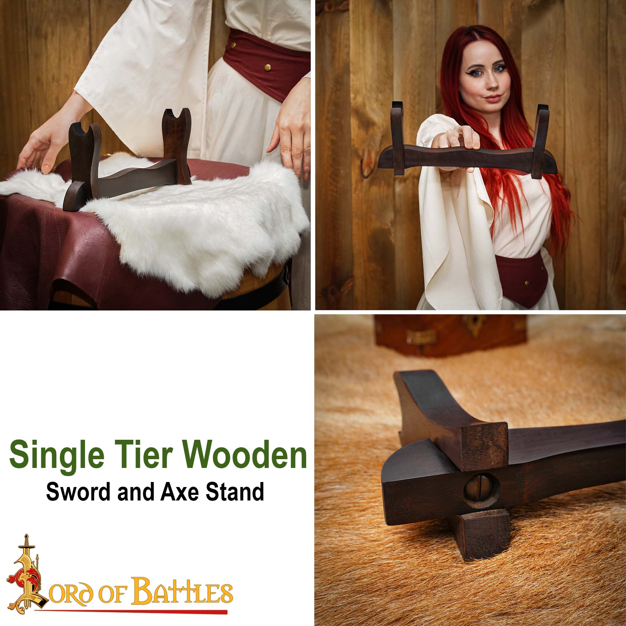 Expositor de Espadas Medievales de Madera de Un Solo Nivel con Fieltro de Terciopelo - Imagen 21