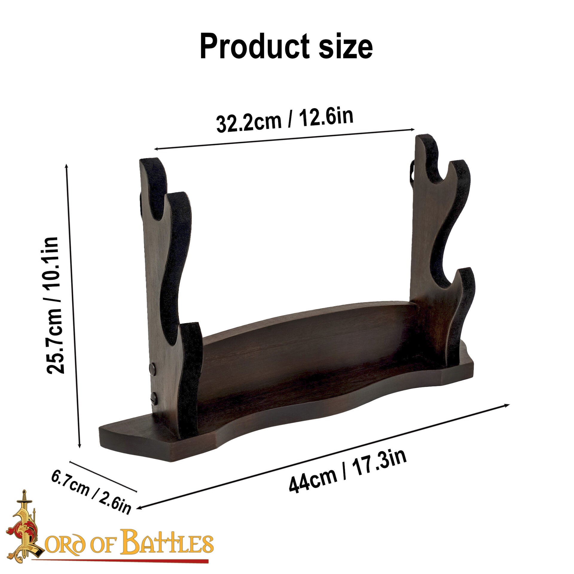 Imagen única de: Expositor de Espadas de Madera Pulida de Dos Pisos - Soporte para Armas Medievales para Pared o Estantería