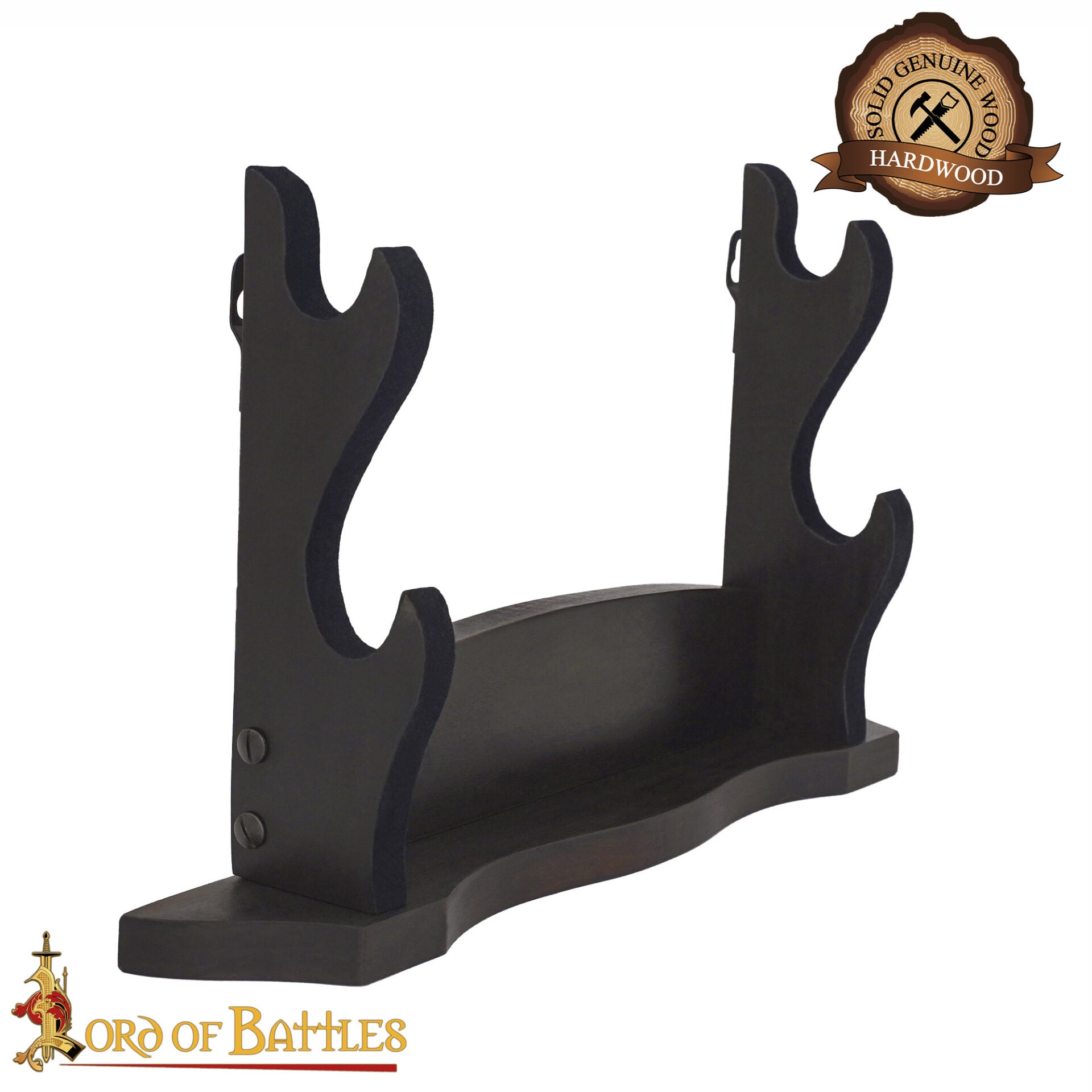 Imagen única de: Expositor de Espadas de Madera Pulida de Dos Pisos - Soporte para Armas Medievales para Pared o Estantería