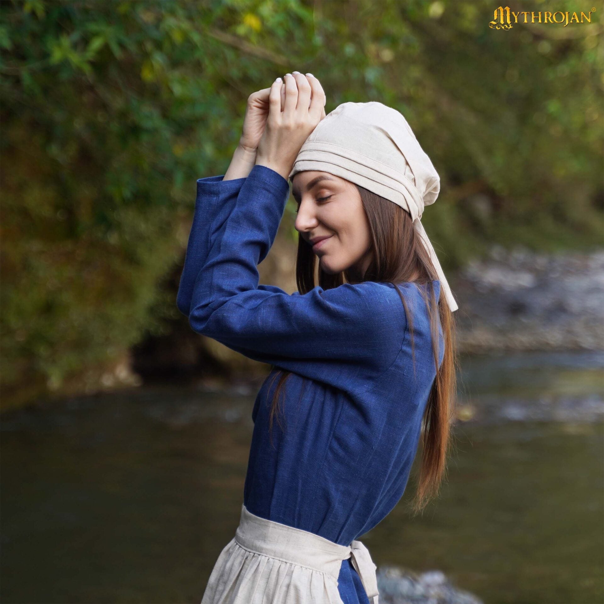 Imagen única de: Gorro de Santa Birgita: Sombrero Medieval Modesto y Práctico de Mezcla de Lino y Algodón para Recreaciones y Larp