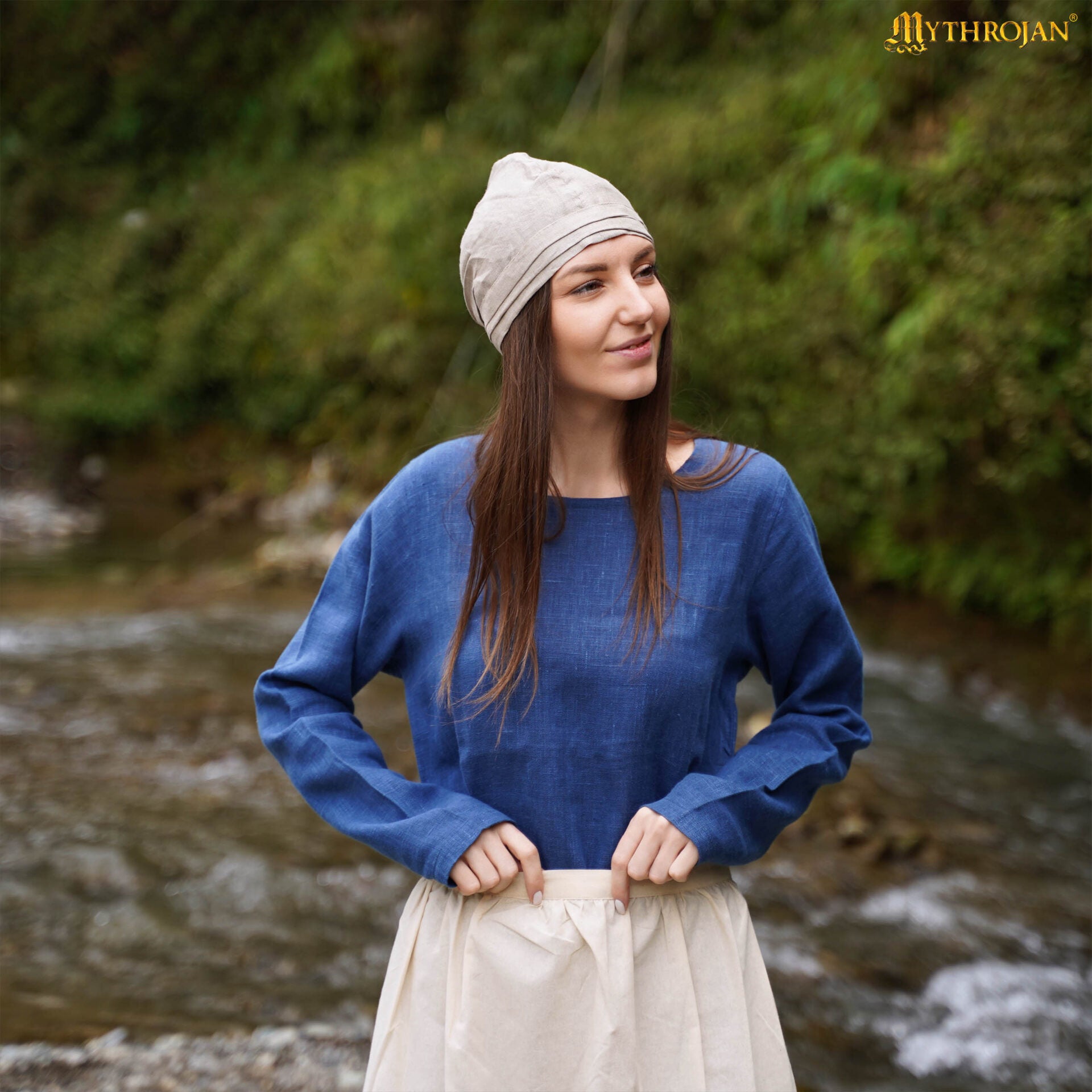 Imagen única de: Gorro de Santa Birgita: Tocado Medieval Auténtico 100% de Lino para Recreaciones E Historia Viva