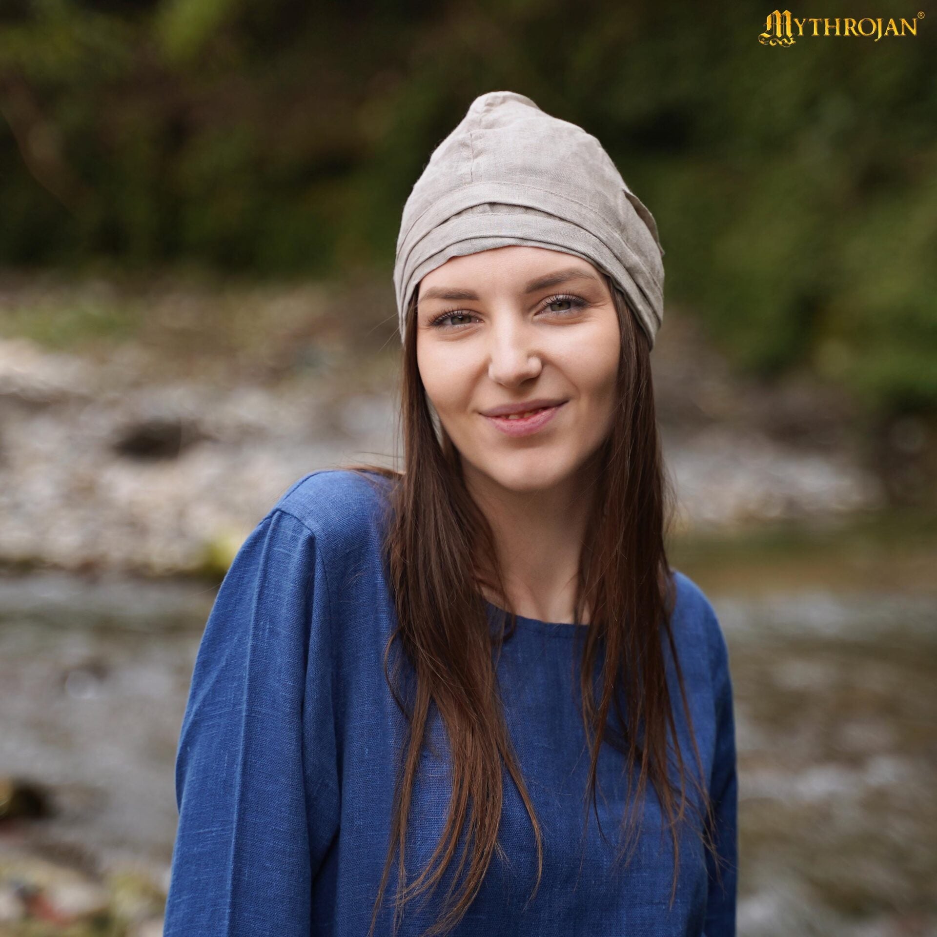 Imagen única de: Gorro de Santa Birgita: Tocado Medieval Auténtico 100% de Lino para Recreaciones E Historia Viva