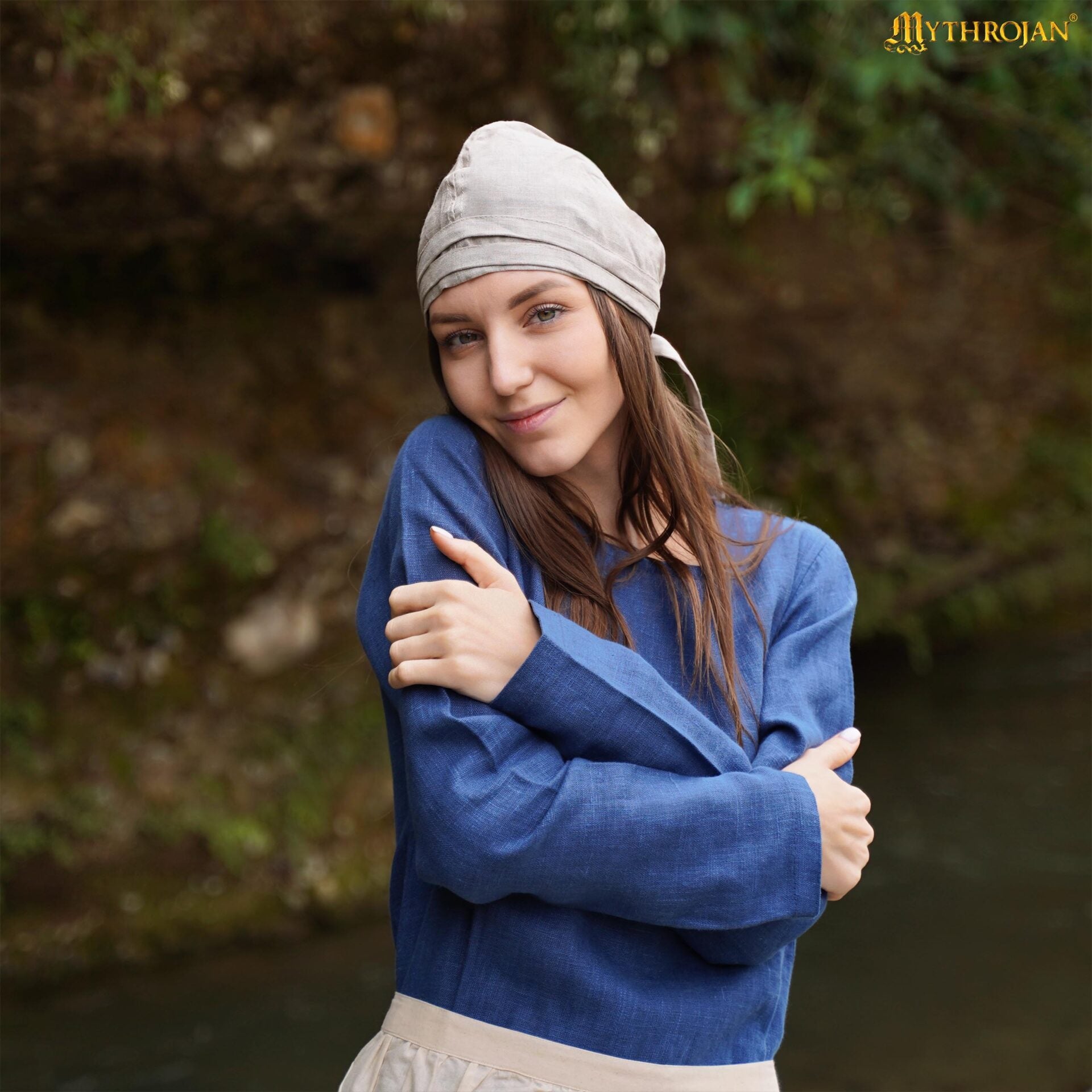 Imagen única de: Gorro de Santa Birgita: Tocado Medieval Auténtico 100% de Lino para Recreaciones E Historia Viva