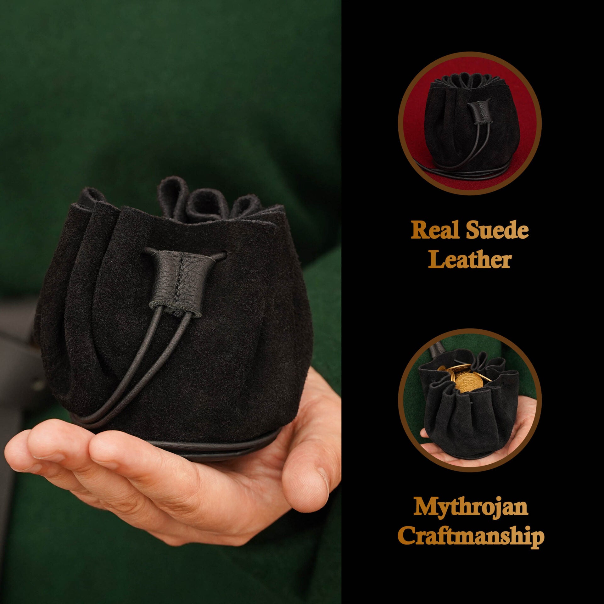 Imagen única de: Mythrojan Medieval Joyería Cinturón Bolsa Larp Renacimiento Riñonera Negro