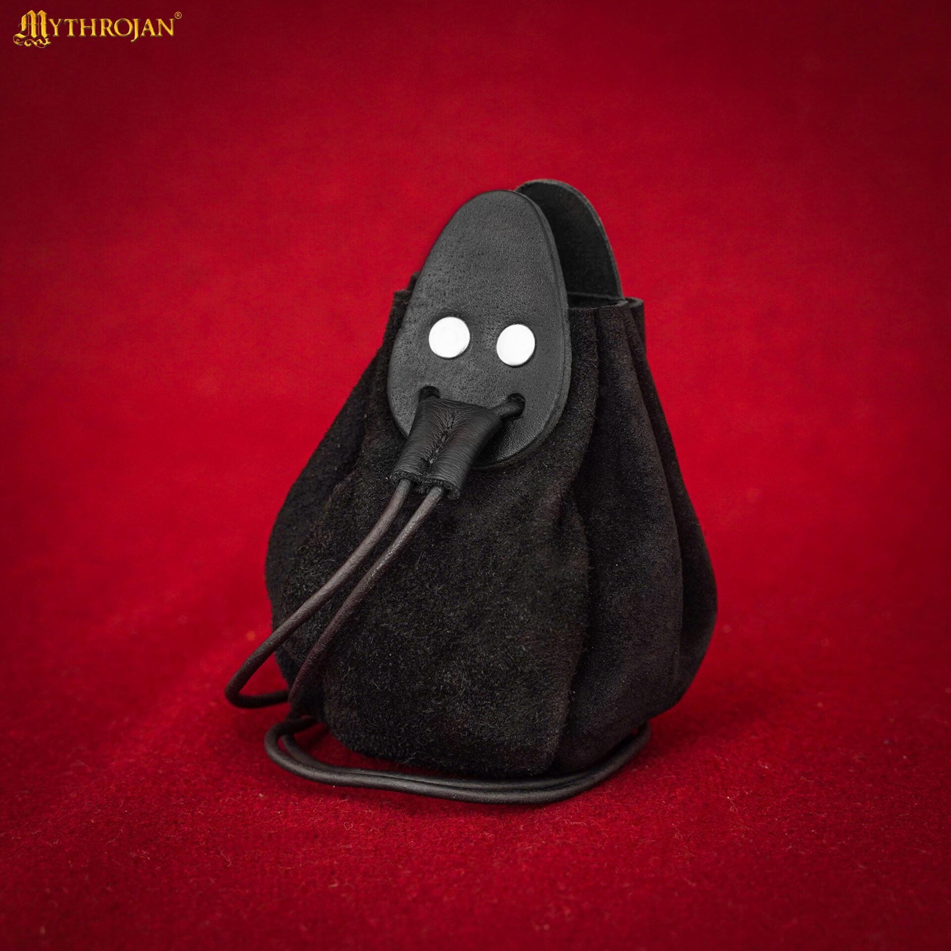 Imagen única de: Mythrojan "gold And Dice" Drawstring Pouch, Ideal For Sca Larp Reenactment & Ren Fair - Suede Leather Pouch, Black, 4