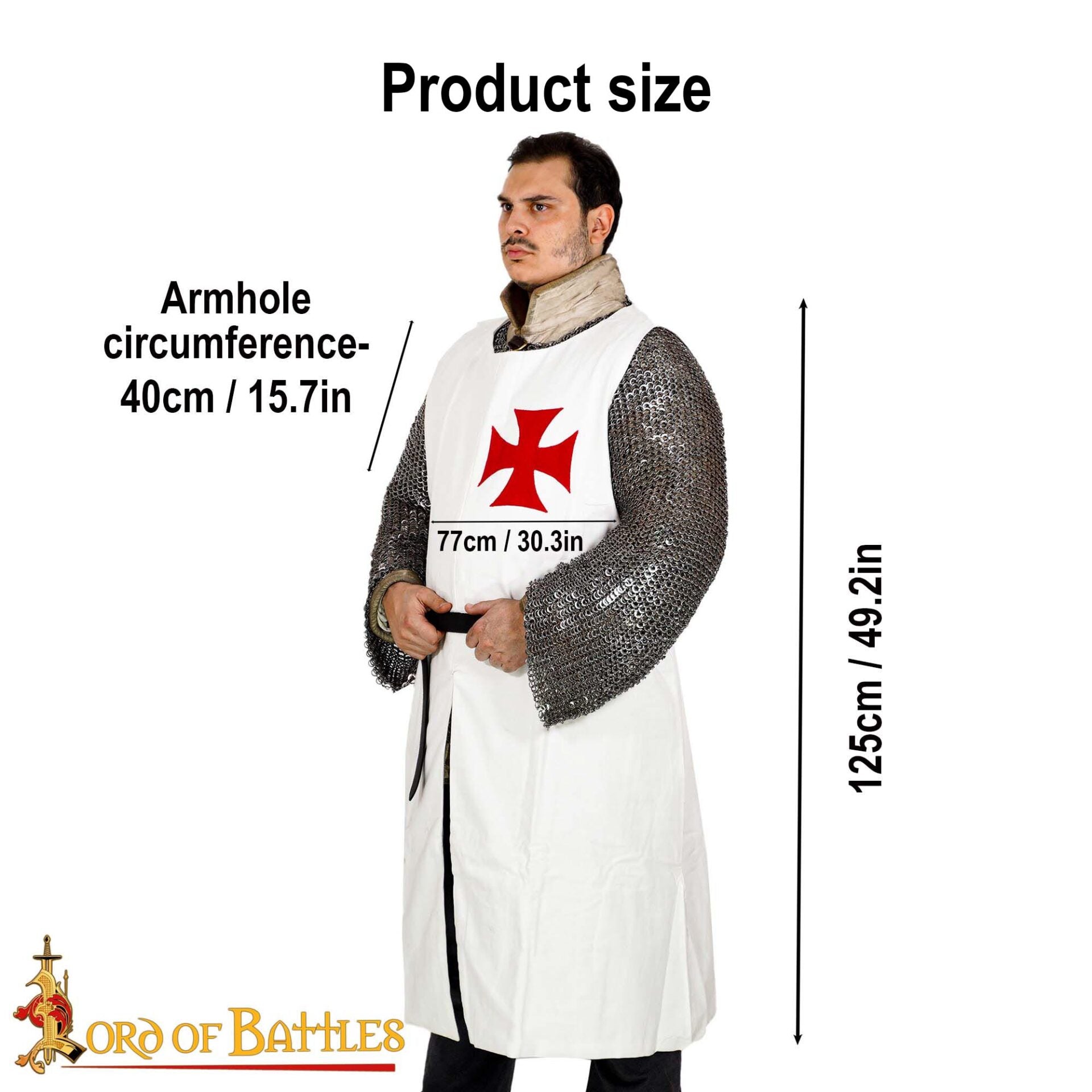 Imagen única de: Sobrevesta de Caballero Templario de Lienzo de Algodón - Blanca con Tabardo de Cruz Roja