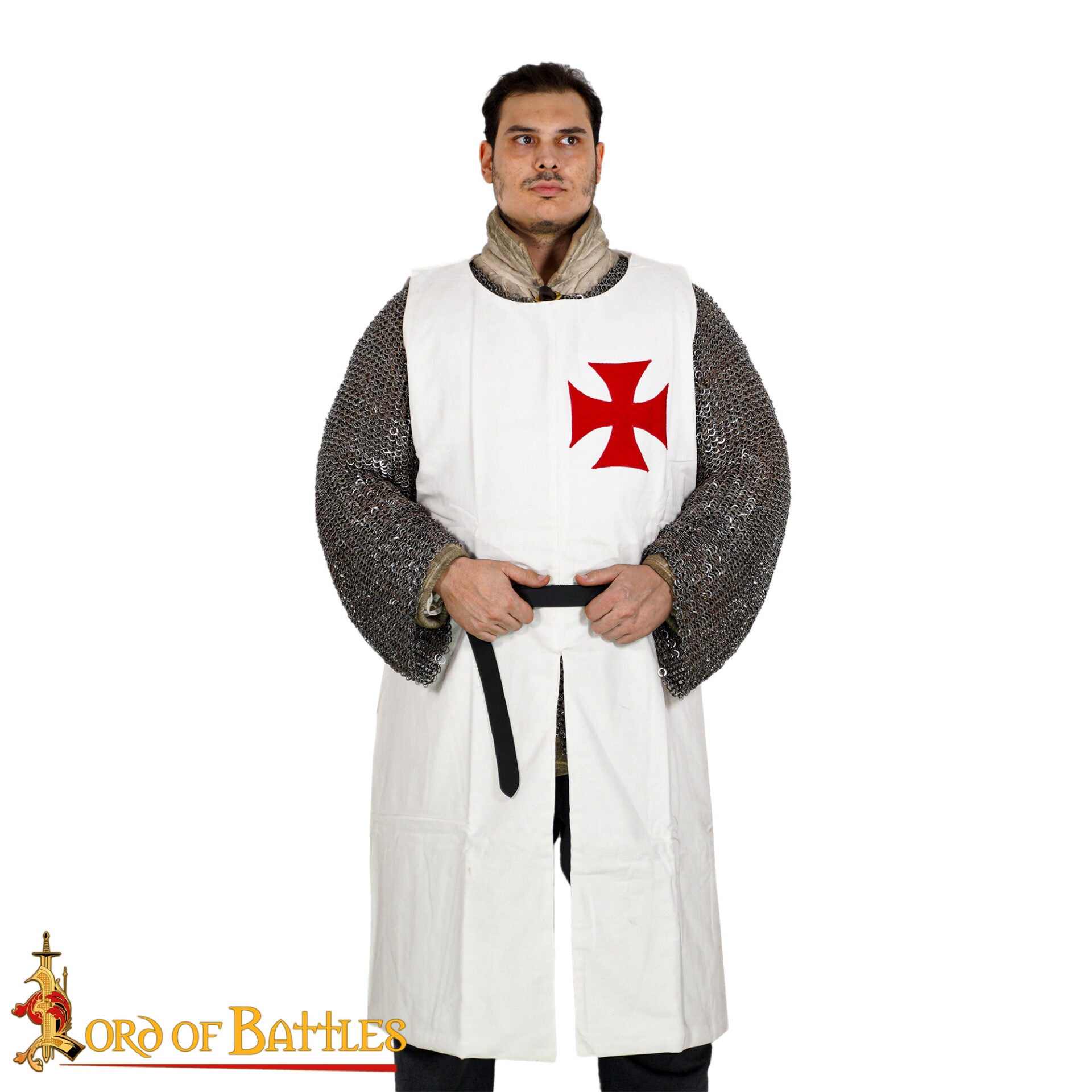 Imagen única de: Sobrevesta de Caballero Templario de Lienzo de Algodón - Blanca con Tabardo de Cruz Roja