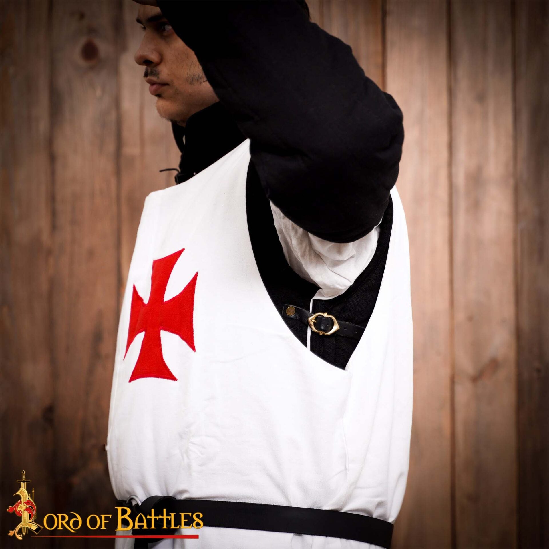 Imagen única de: Sobrevesta de Caballero Templario de Lienzo de Algodón - Blanca con Tabardo de Cruz Roja