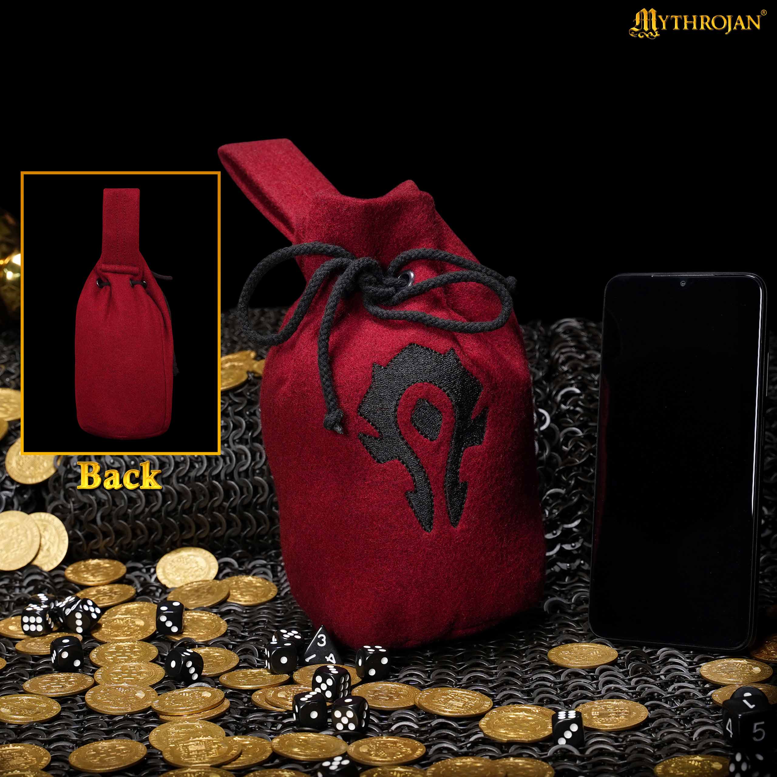 Imagen única de: Mythrojan "for The Horde" Bolsa de Lana con Cordón para Cinturón: Accesorio para Disfraces Monedero , Granate , 8" × 6.5"