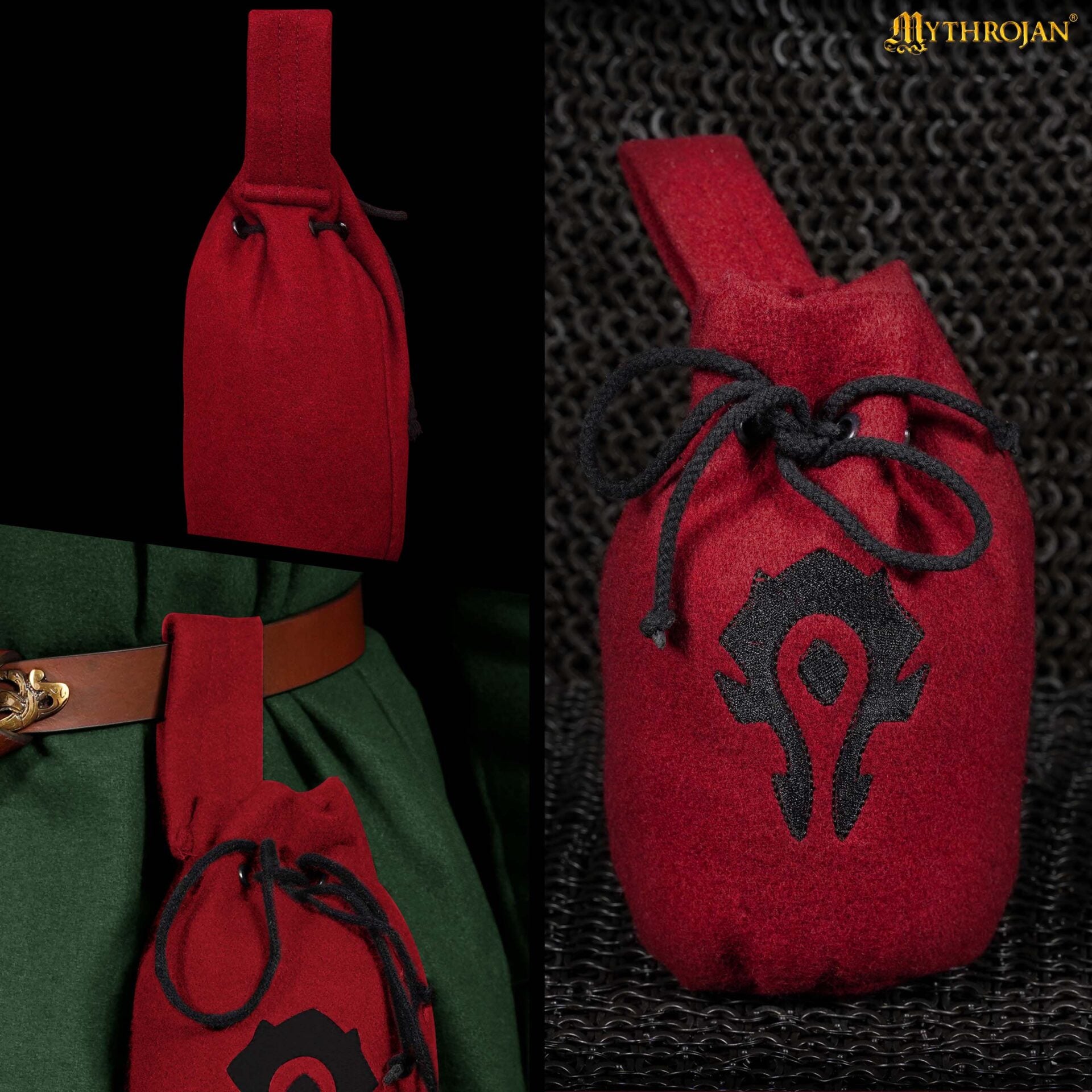 Imagen única de: Mythrojan "for The Horde" Bolsa de Lana con Cordón para Cinturón: Accesorio para Disfraces Monedero , Granate , 8" × 6.5"