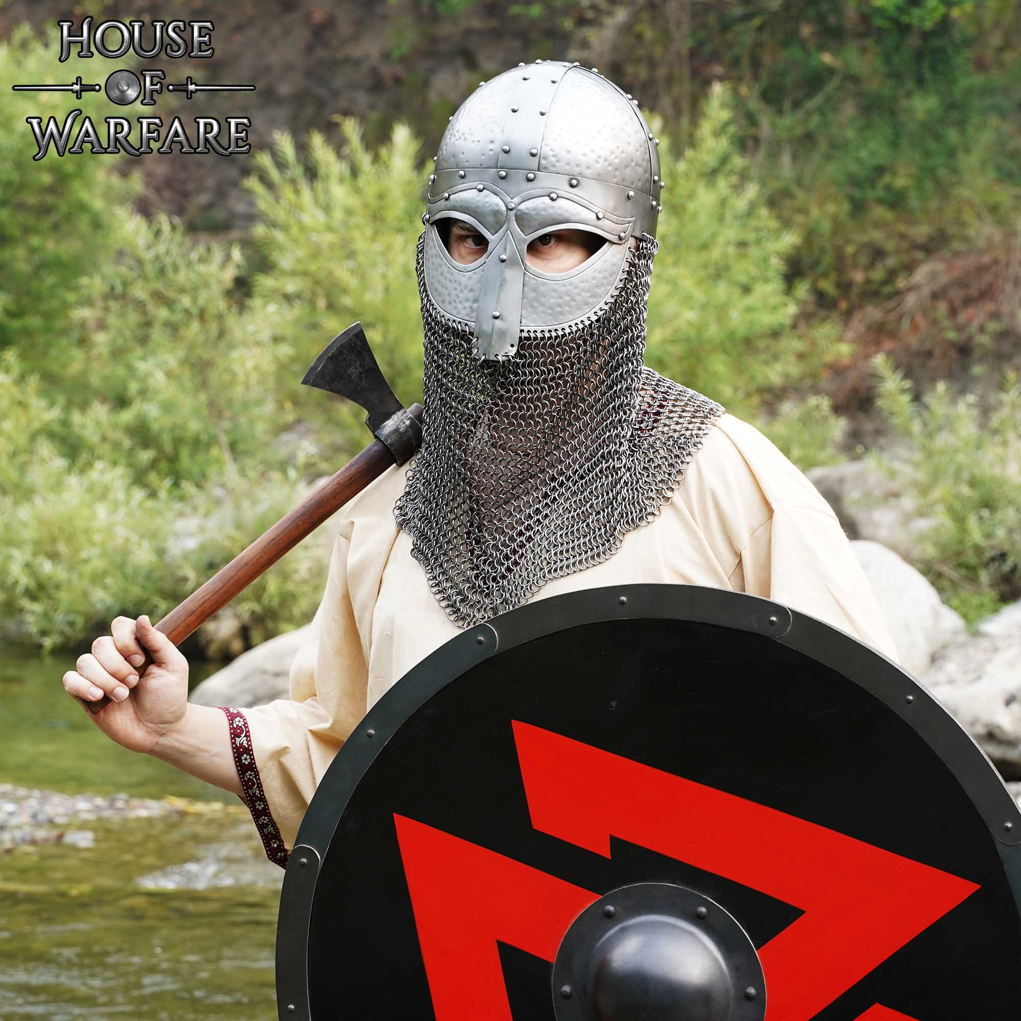 Imagen única de: Casco Vikingo Forjado con Camail Butted Calibre 18