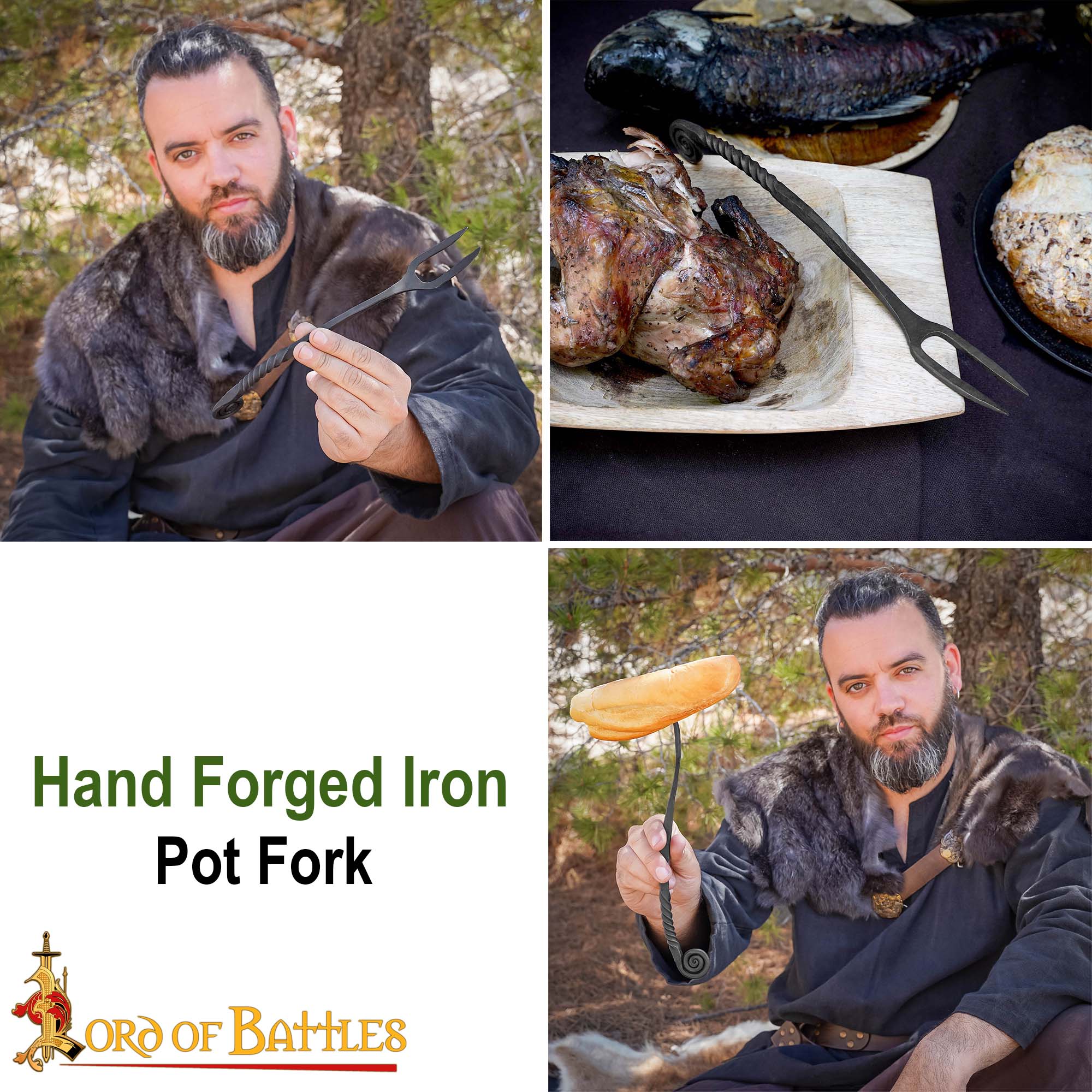 Imagen única de: Viking Tenedor de Hierro Forjado a Mano para Ollas - Mango Retorcido Herramienta para Cocinar y Servir a Fuego Abierto