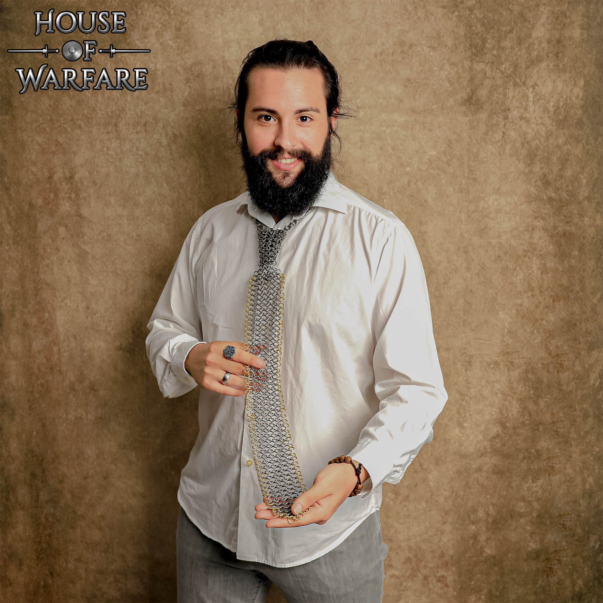 Imagen única de: Corbata de Cota de Malla - Anillo de 8 Mm con Tope - Calibre 16, Acero Dulce y Latón Macizo - Ideal para Bricolaje y Reparaciones de Cota de Malla