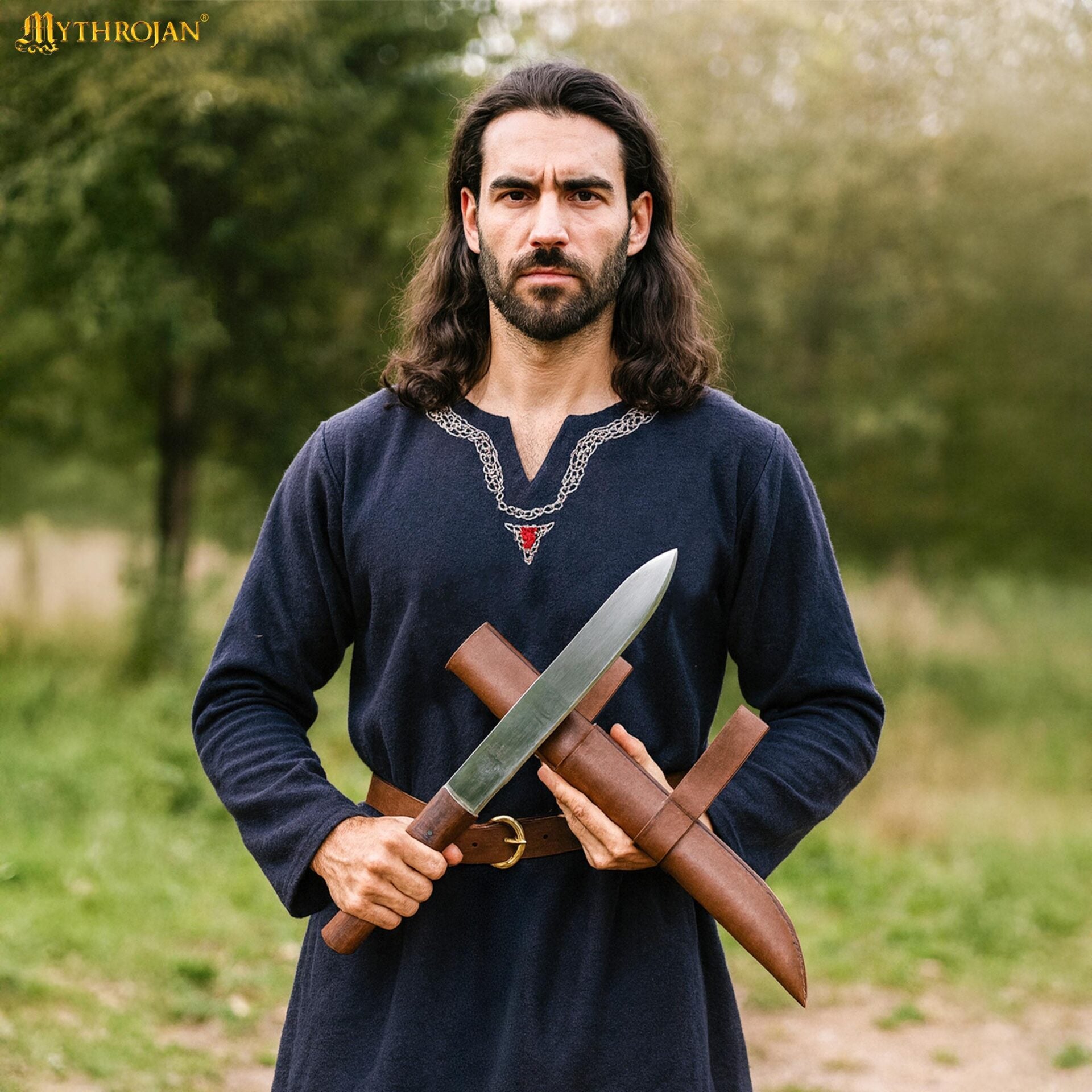 Cuchillo Seax Forjado a Mano - Hoja de Acero con Mango de Madera y Funda de Cuero - Imagen 2