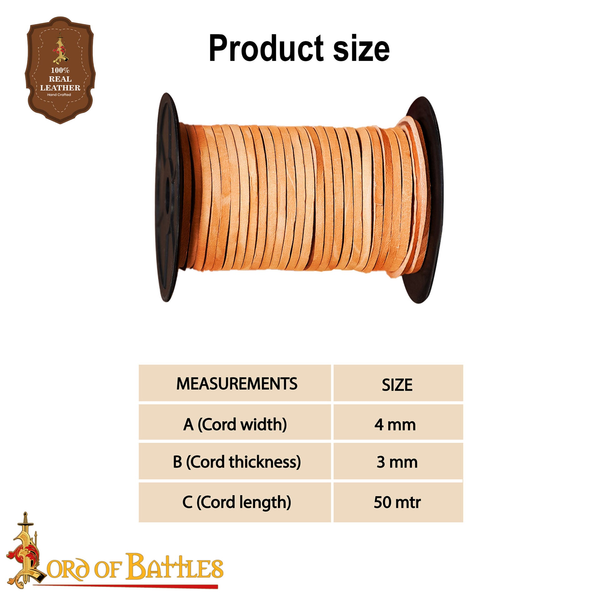 Imagen única de: Cordón Medieval de Cuero - Carrete de 50 Metros | Cuero Plano de Grano Entero de Curtido Vegetal