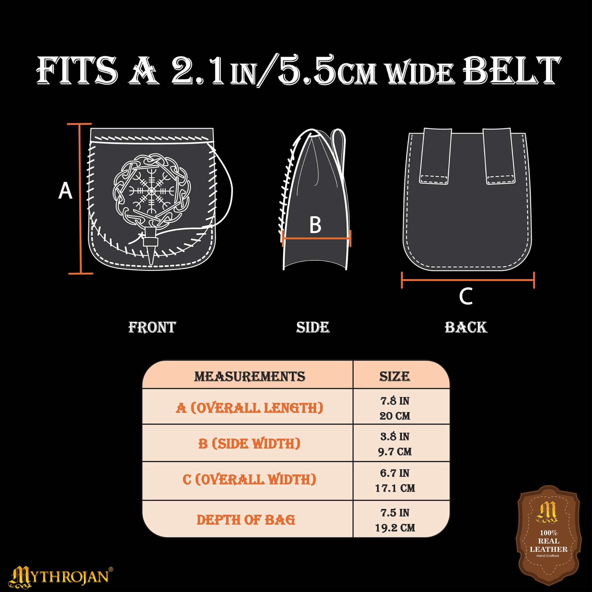 Riñonera de Cuero del Guerrero del Norte con Repujado del Yelmo del Pavor y Cierre Basculante de Hueso, Funda Larp Vikinga - Imagen 3