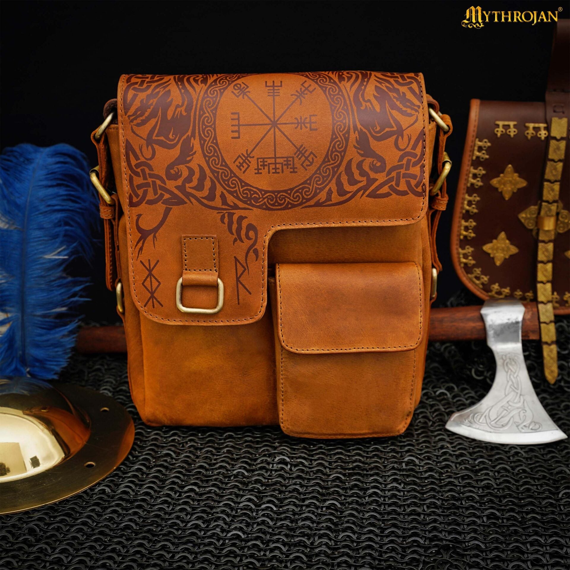 Runa Nórdica de Cuero Messenger Satchel Bag - Viking Rune Cross Body Bag - Imagen 6