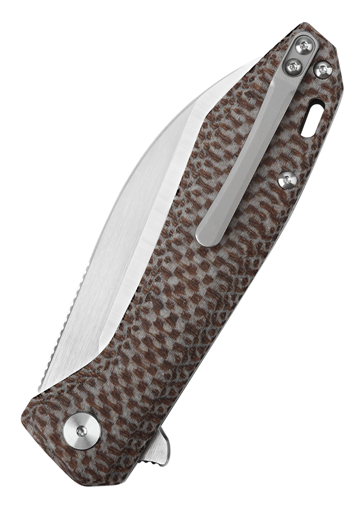 Imagen única de: Navaja Pelican, Hoja Satinada, Mango De Micarta Textura Marrón