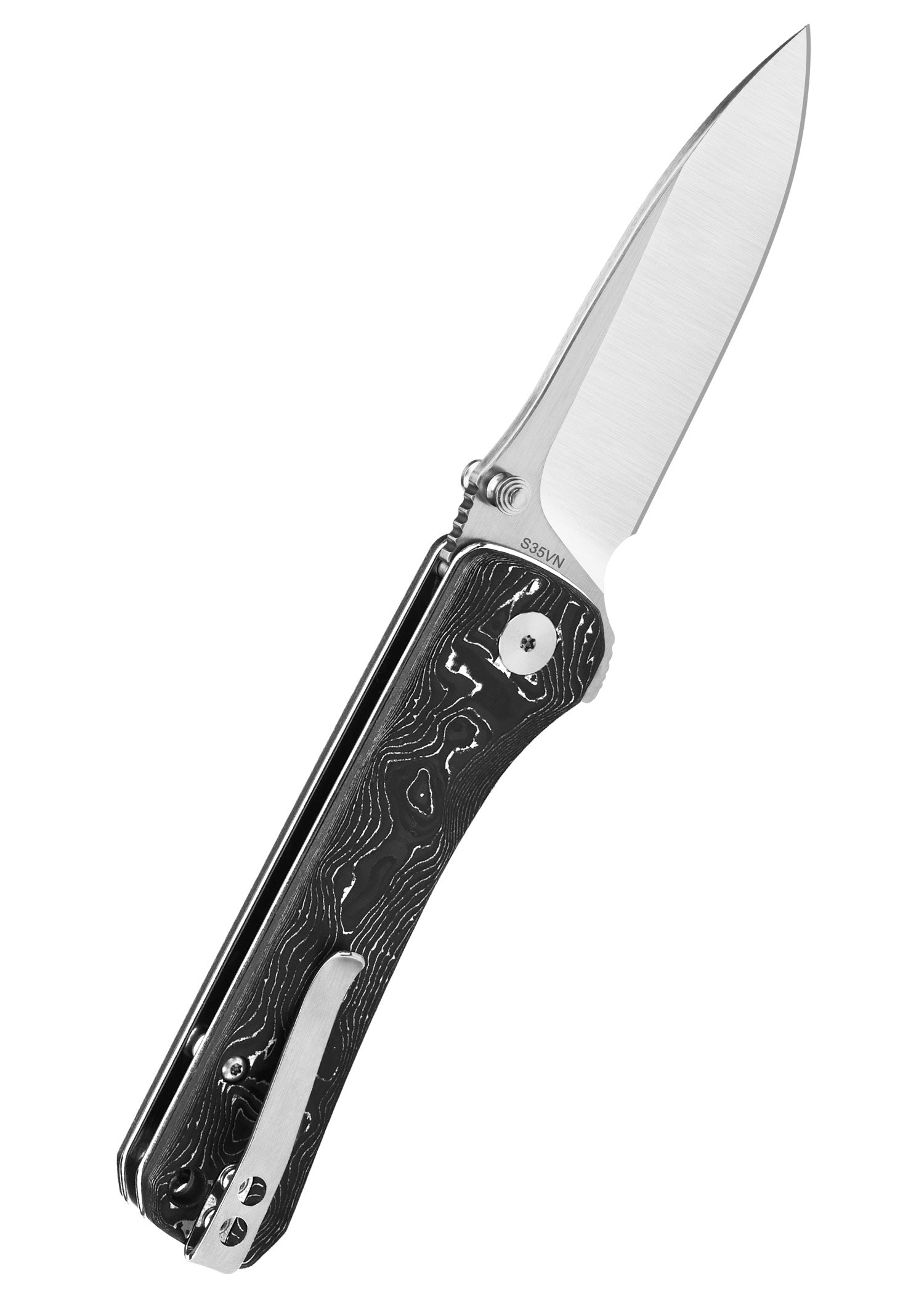 Imagen única de: Navaja Hawk, Hoja Satinada S35vn, Mango Cf De Lámina De Aluminio