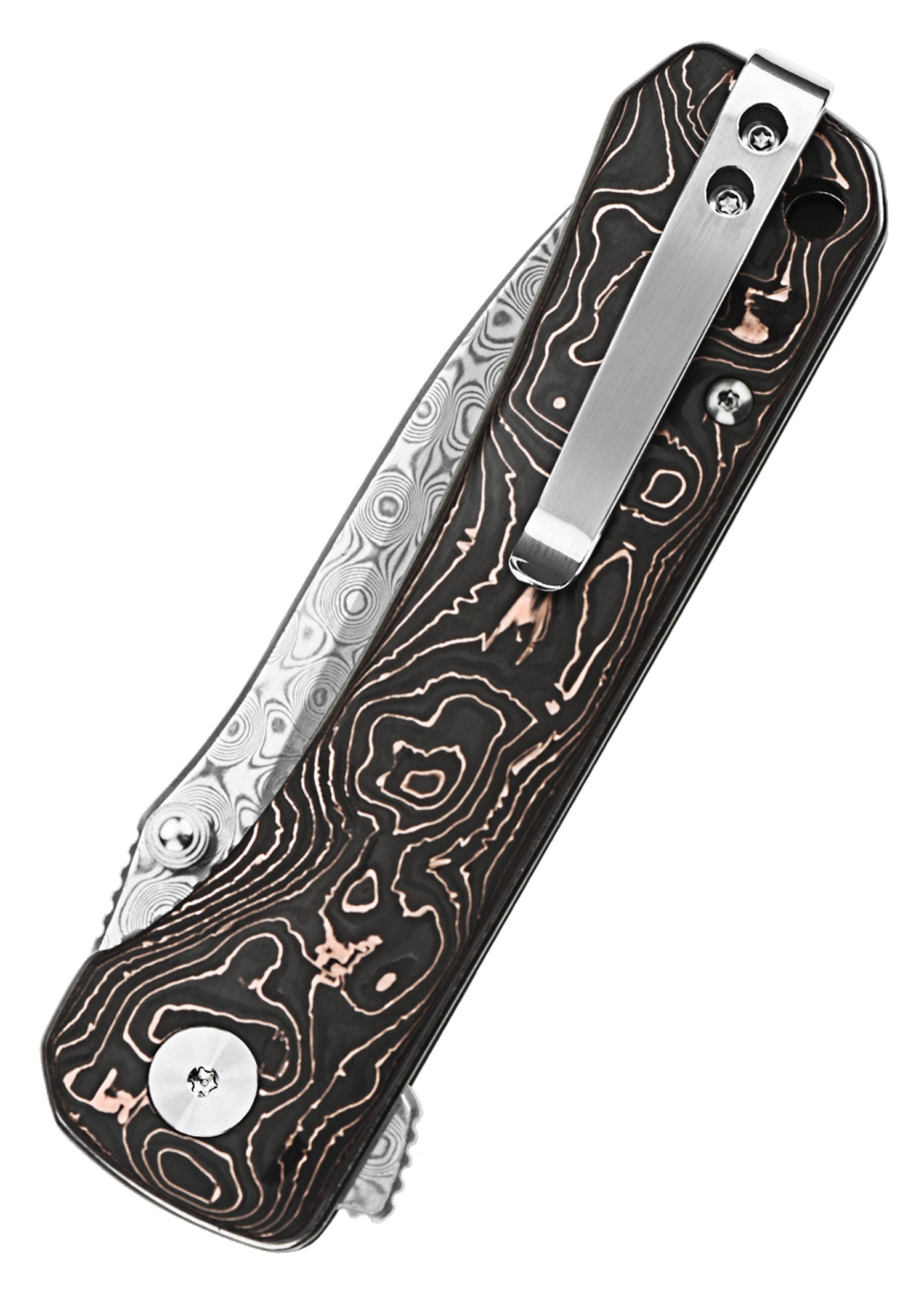 Imagen única de: Navaja De Bolsillo Hawk, Hoja De Damasco, Mango De Lámina De Cobre Cf