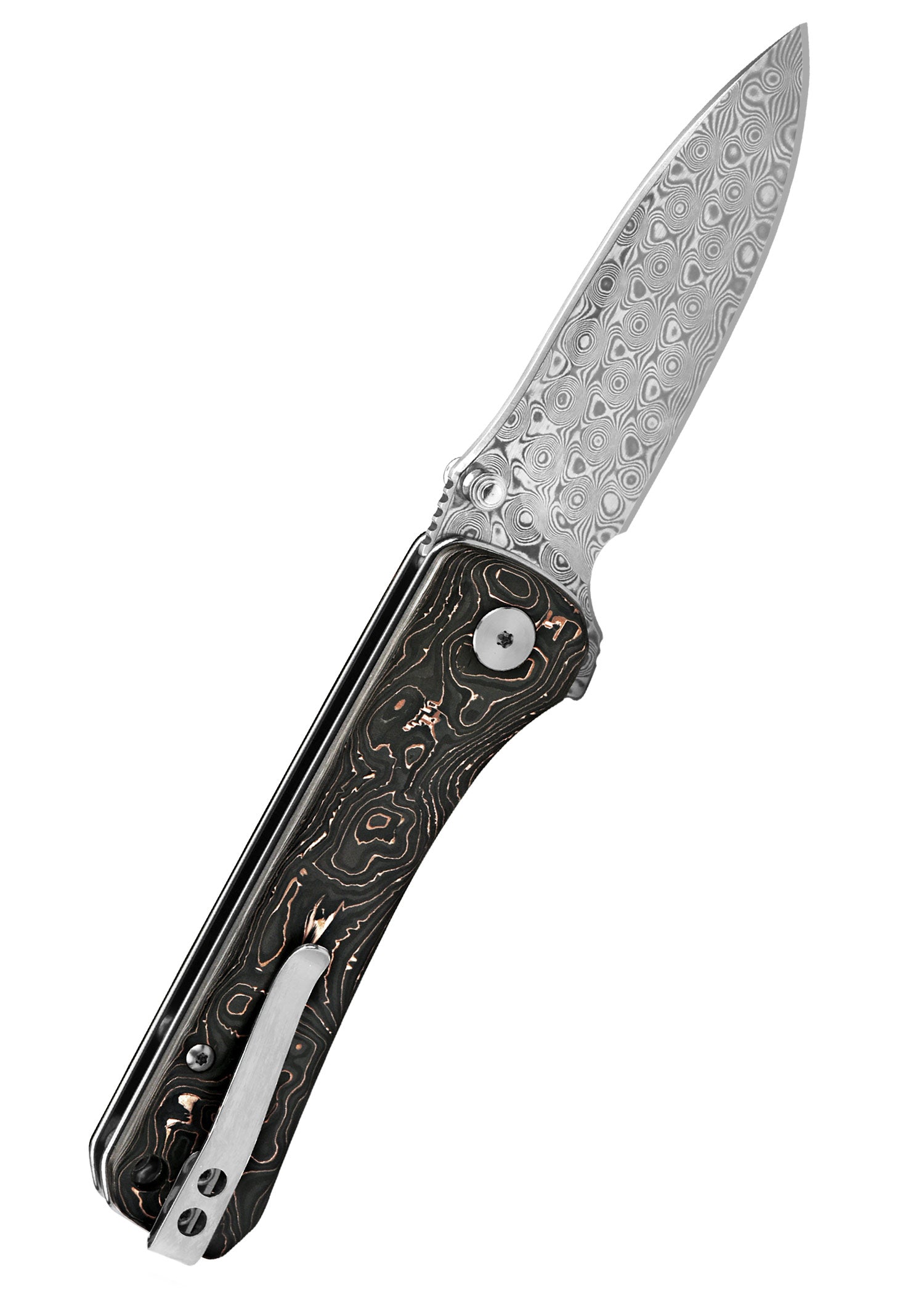 Imagen única de: Navaja De Bolsillo Hawk, Hoja De Damasco, Mango De Lámina De Cobre Cf
