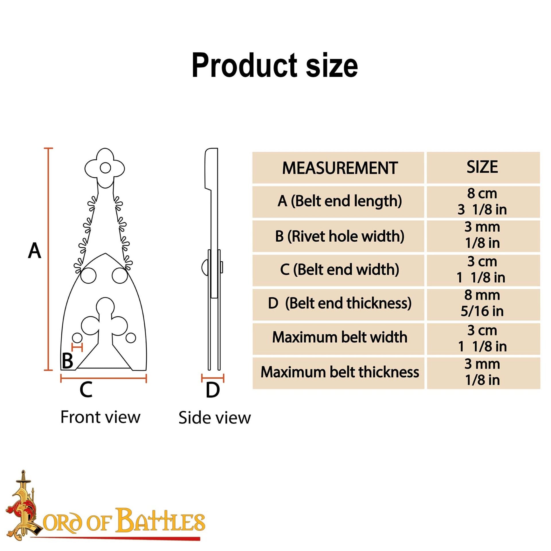 Chape de Cinturón de Latón Renacentista con Motivo Trébol - Guarnición Medieval para Cinturón - Imagen 3