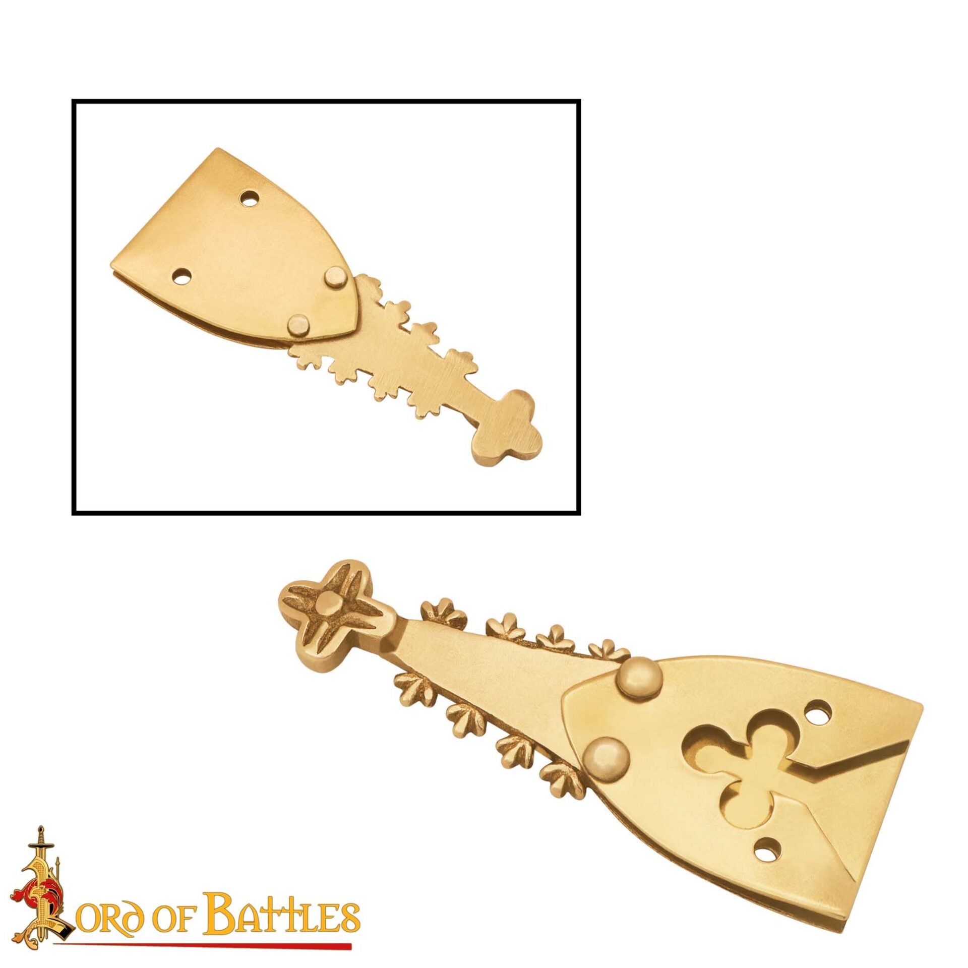 Chape de Cinturón de Latón Renacentista con Motivo Trébol - Guarnición Medieval para Cinturón - Imagen 4