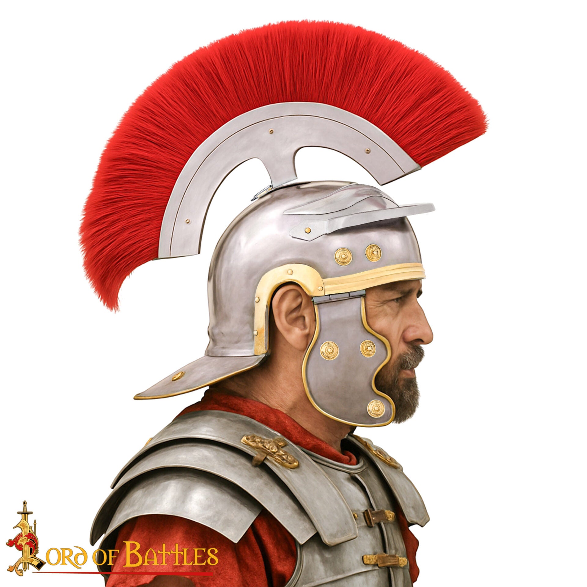 Imagen única de: Casco de Centurión Romano con Cresta Transversal Roja - Casco de Acero con Adornos de Latón para Larp, Disfraces y Exposiciones