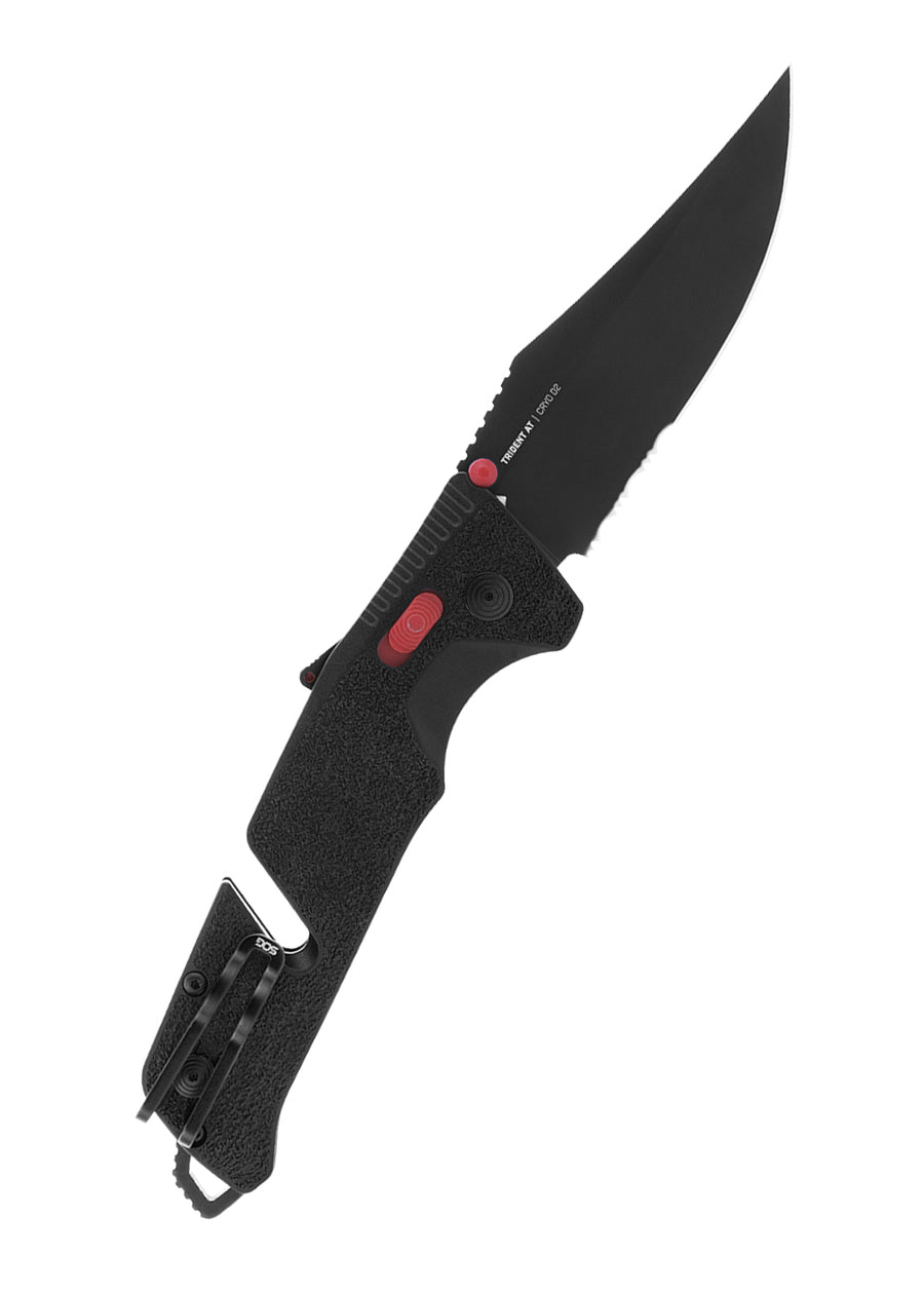 Imagen única de: Navaja Trident At, Negra, Roja, Parcialmente Dentada, Sog