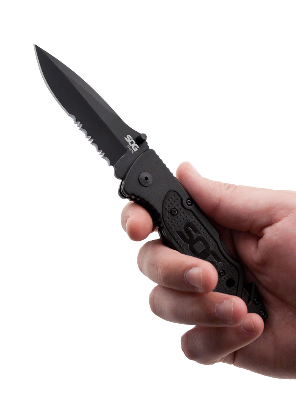 Imagen única de: Navaja Escape, Negra, Parcialmente Dentada, Sog