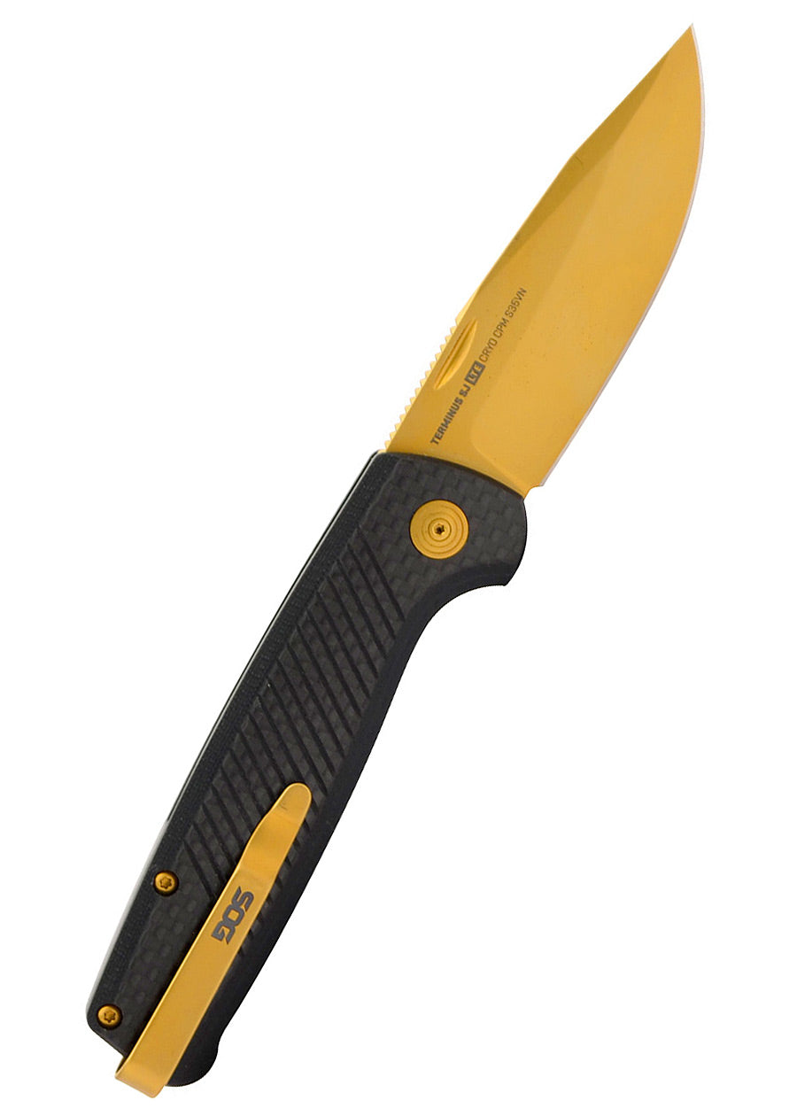 Imagen única de: Sog Terminus Sj Lte, Carbono + Oro, Navaja De Bolsillo