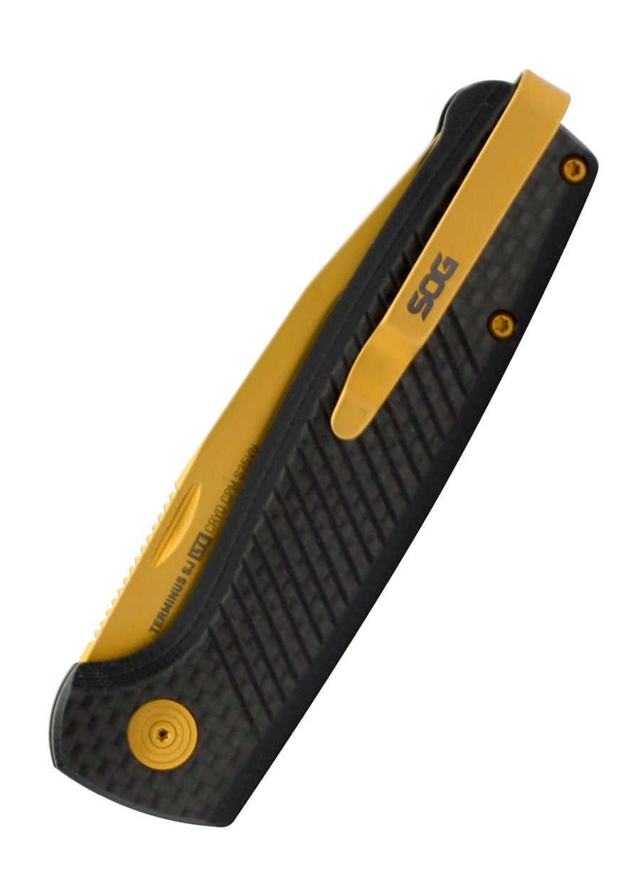 Imagen única de: Sog Terminus Sj Lte, Carbono + Oro, Navaja De Bolsillo