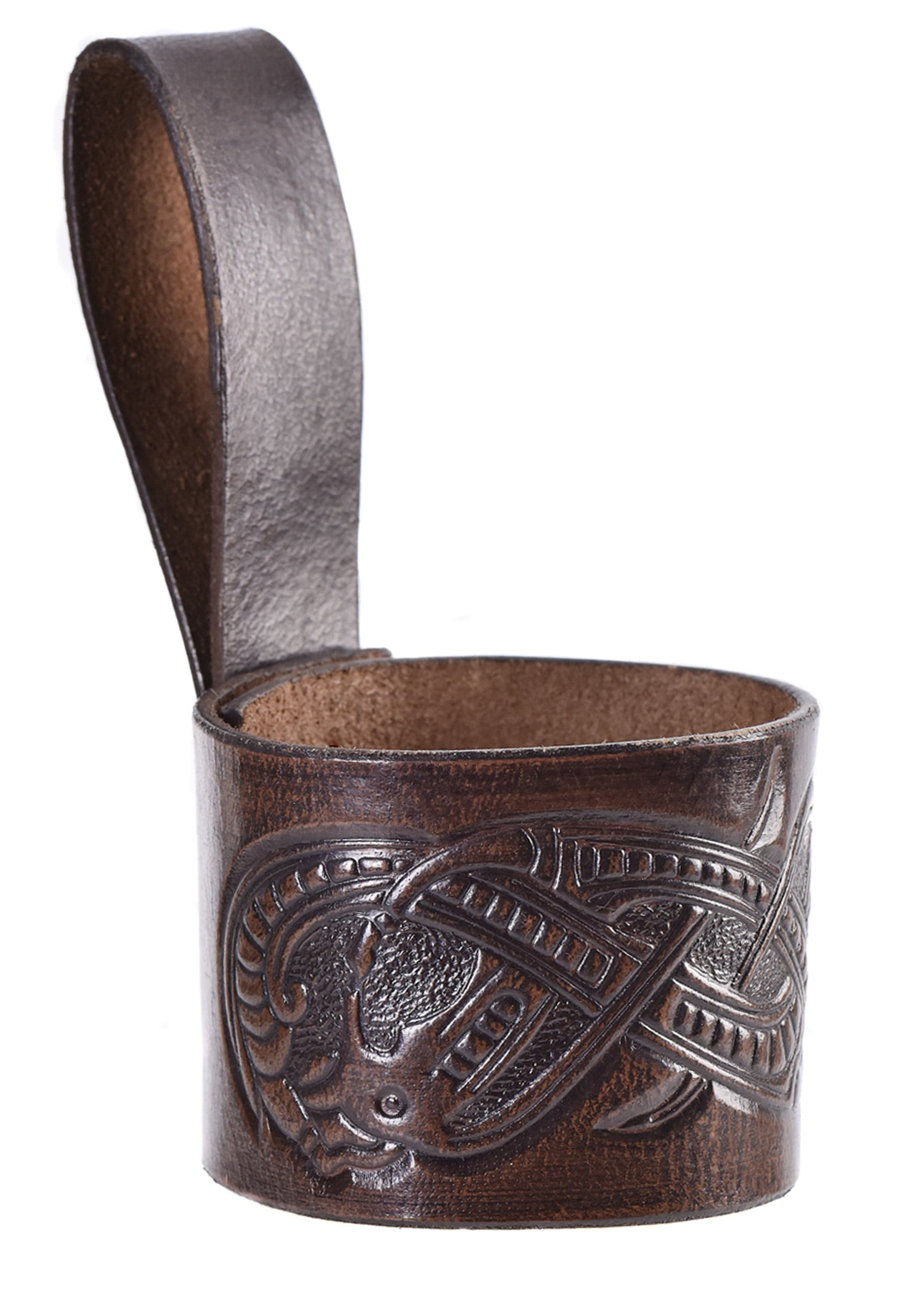 Imagen única de: Porta Cuernos De Cuero Para Cuerno Para Beber, Dragón En Relieve, Estilo Gelatina, Marrón Oscuro