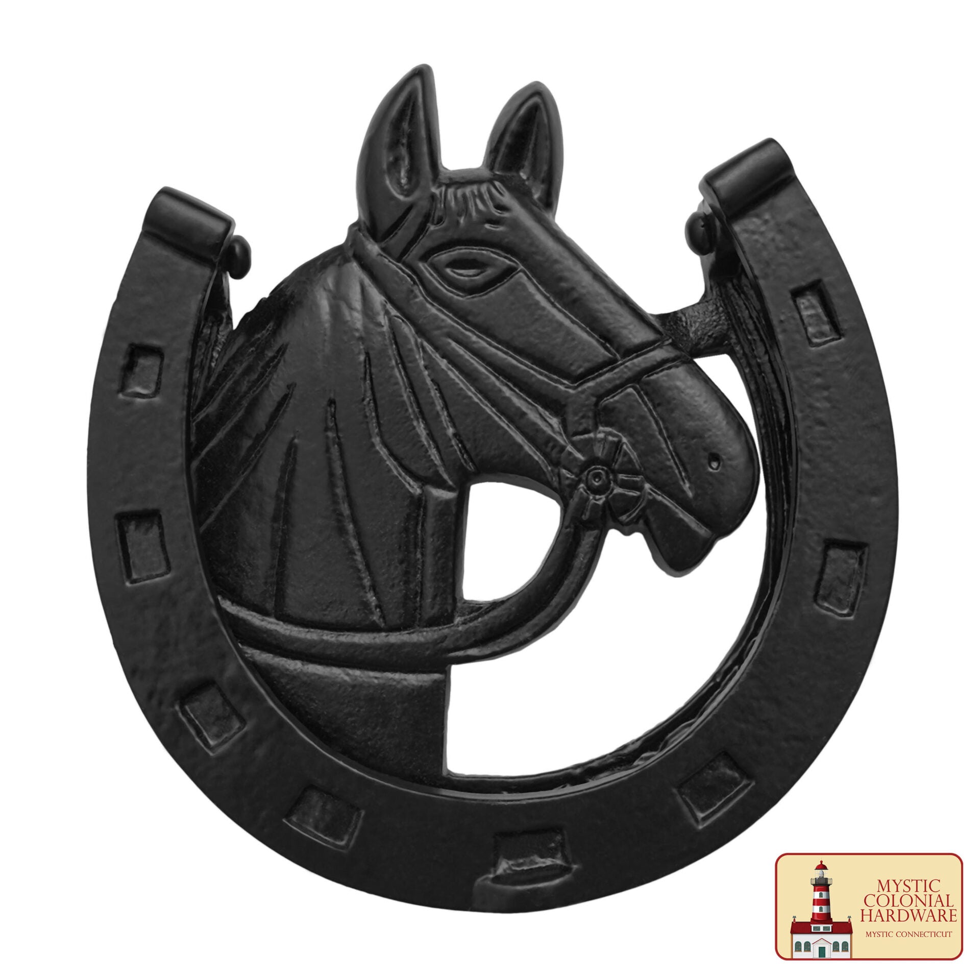 Imagen única de: Aldaba de Hierro Forjado con Martillo de Caballo Antiguo Acabado Ennegrecido Al Aceite