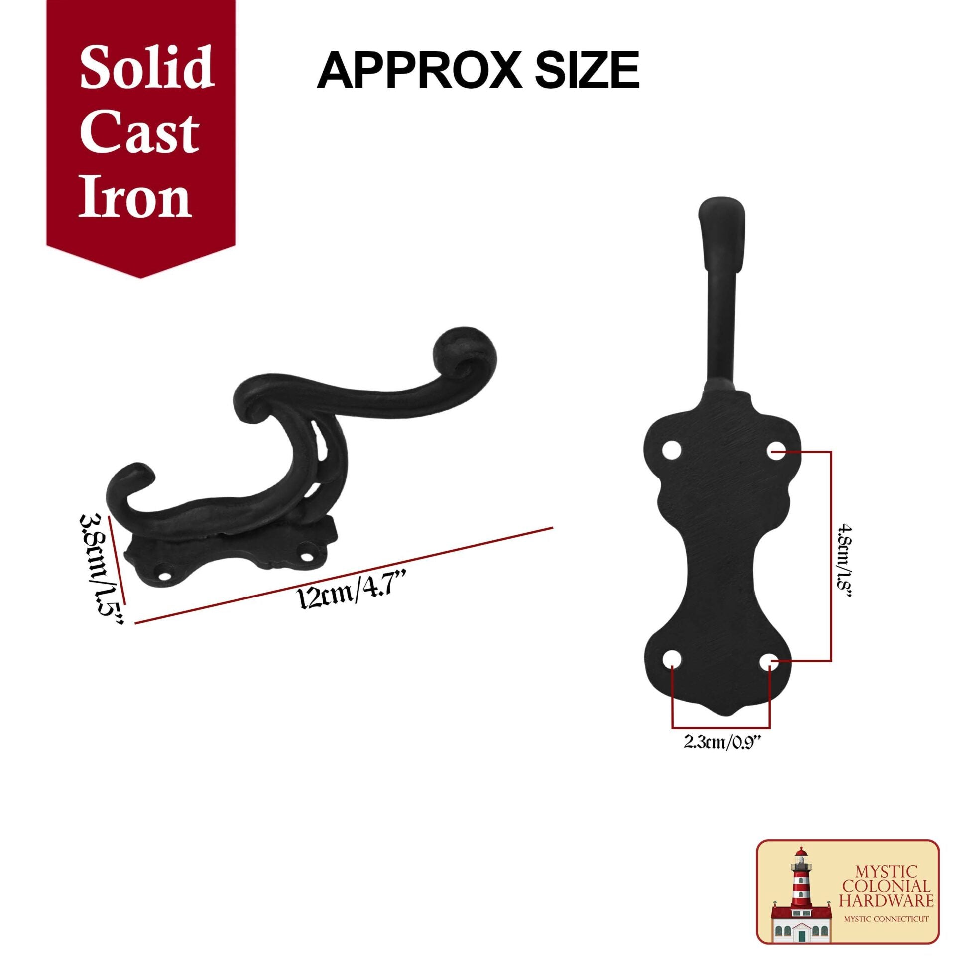 Imagen única de: Pack de 2 Ganchos de Pared de Hierro Fundido Rústico: Ideal para Colgar Abrigos, Bolsos, Toallas, Batas, Sombreros, (12x3,8) Cm